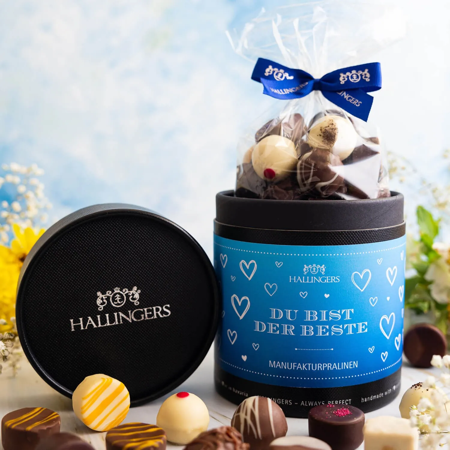 PRALINEN IN DER GESCHENKDOSE OHNE ALKOHOL - Edle handgemachte Pralinen aus feinstem Confiserie-Edelkakao, stilvoll verpackt in einer hochwertigen XXL-Geschenkdose. Perfekt als exklusives Geschenk für besondere Genussmomente