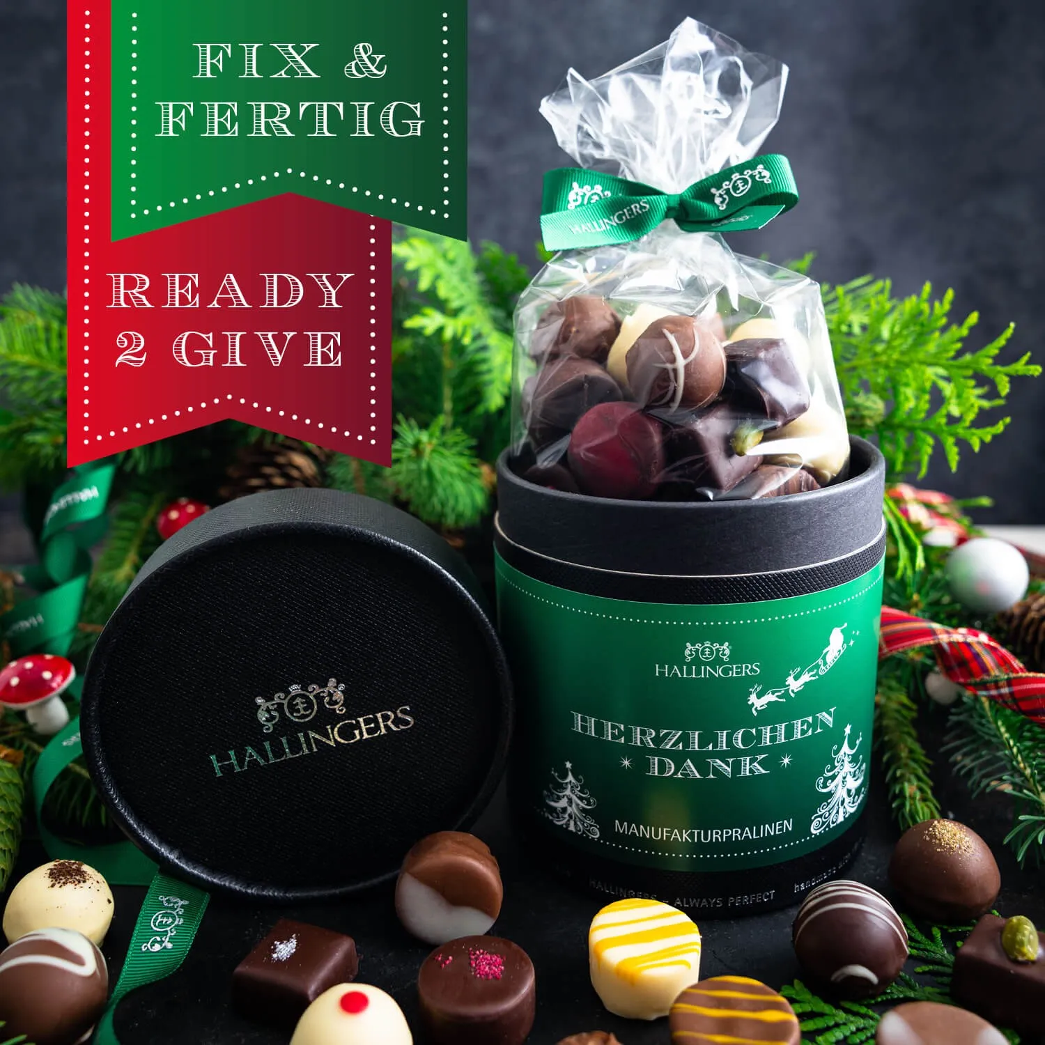 HANDWERK STATT MASSENWARE - Edition \Herzlichen Dank - Christmas\: Vergiss billig produzierte Standard-Pralinen mit schöner Verpackung - entscheidend ist nicht nur der erste Eindruck, sondern der Geschmack, der noch lange in Erinnerung bleibt