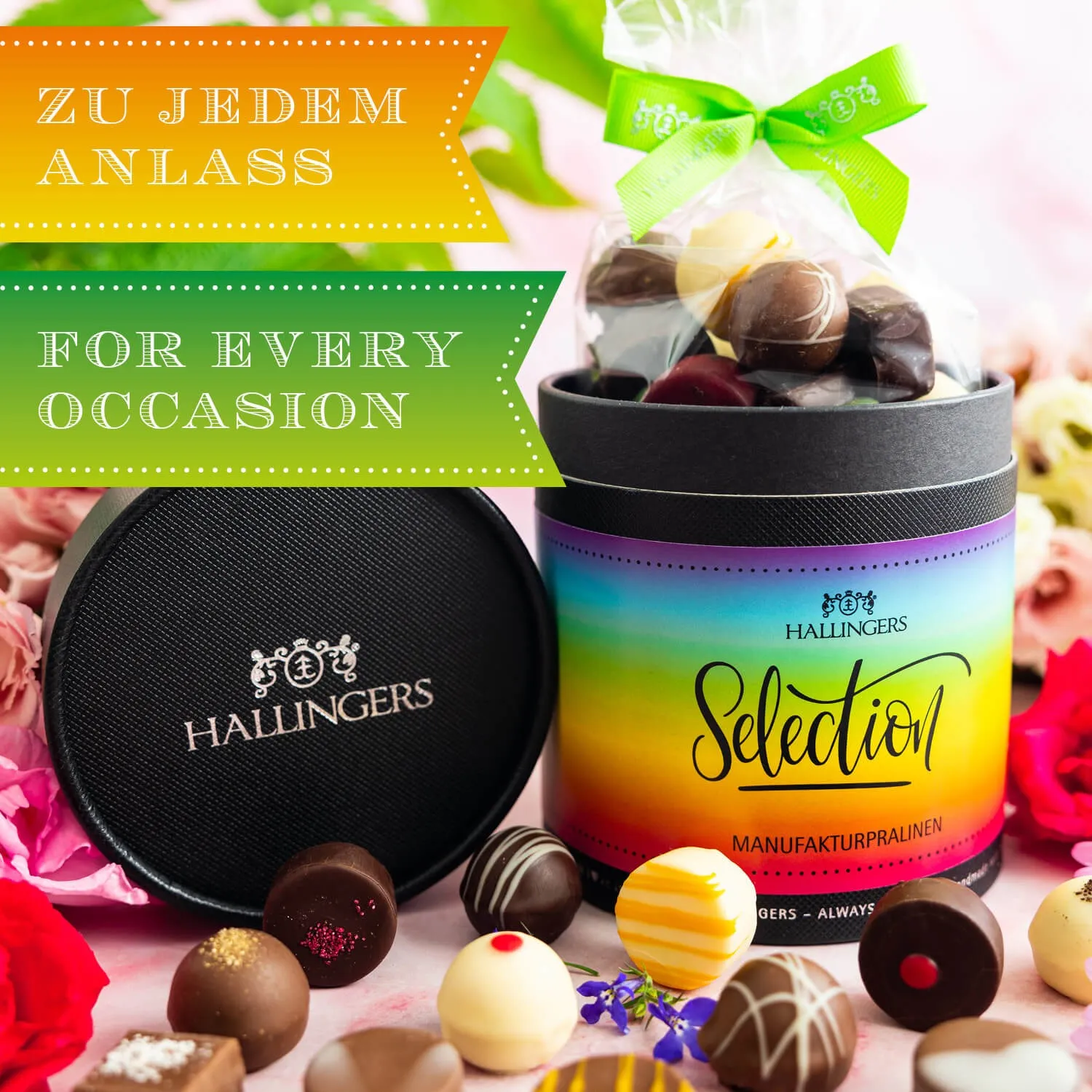 HANDWERK STATT MASSENWARE - Edition \Selection - Rainbow\: Vergiss billig produzierte Standard-Pralinen mit schöner Verpackung - entscheidend ist nicht nur der erste Eindruck, sondern der Geschmack, der noch lange in Erinnerung bleibt