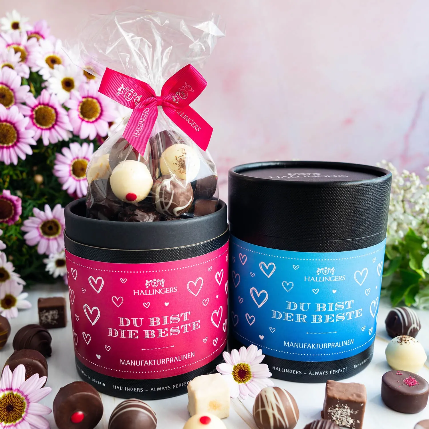 PRALINEN DOPPELPACK OHNE ALKOHOL - Handgemachte Pralinen aus feinstem Confiserie-Edelkakao im exklusiven Doppelpack, stilvoll verpackt in einer hochwertigen Geschenkdose. Perfekt als besonderes Geschenk für genussvolle Momente