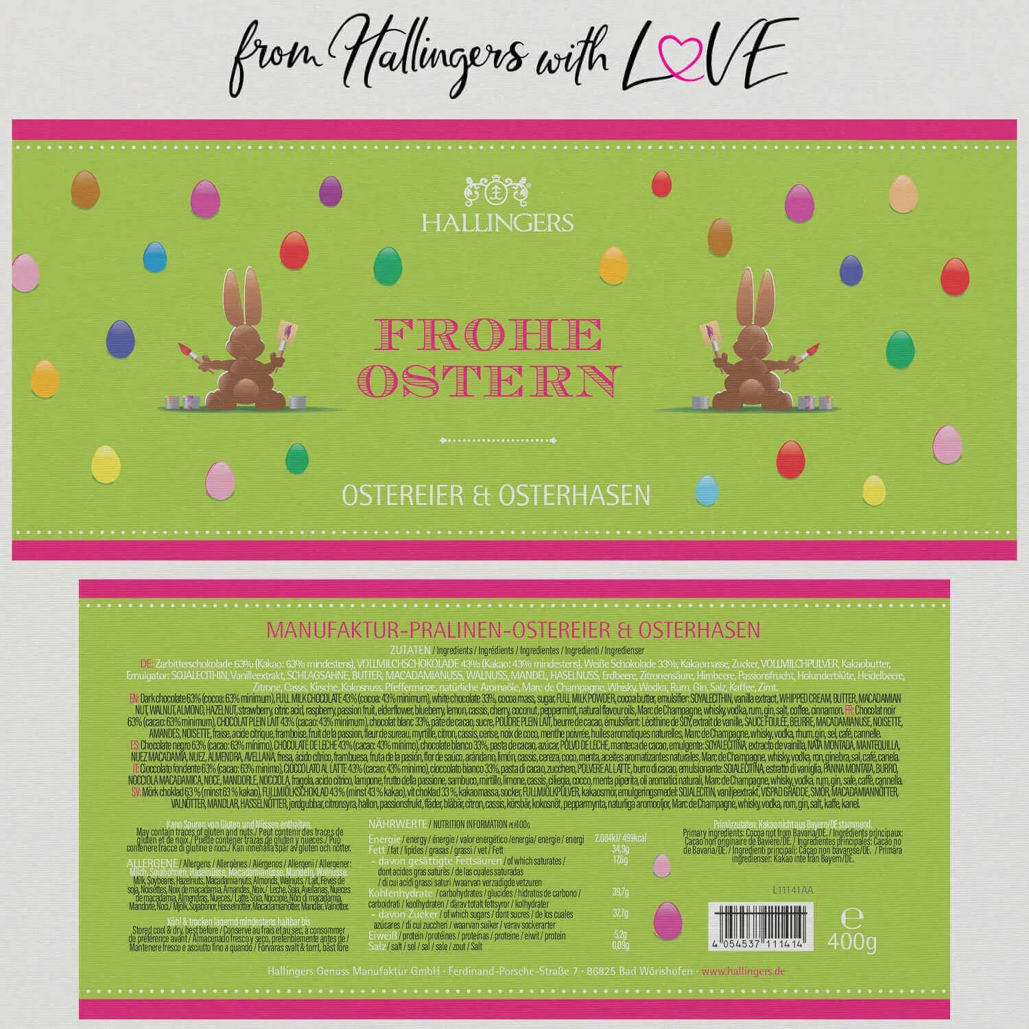 Frohe Ostern Hasenwerkstatt XXL - Pralinen-Osterei, mit & ohne Alkohol