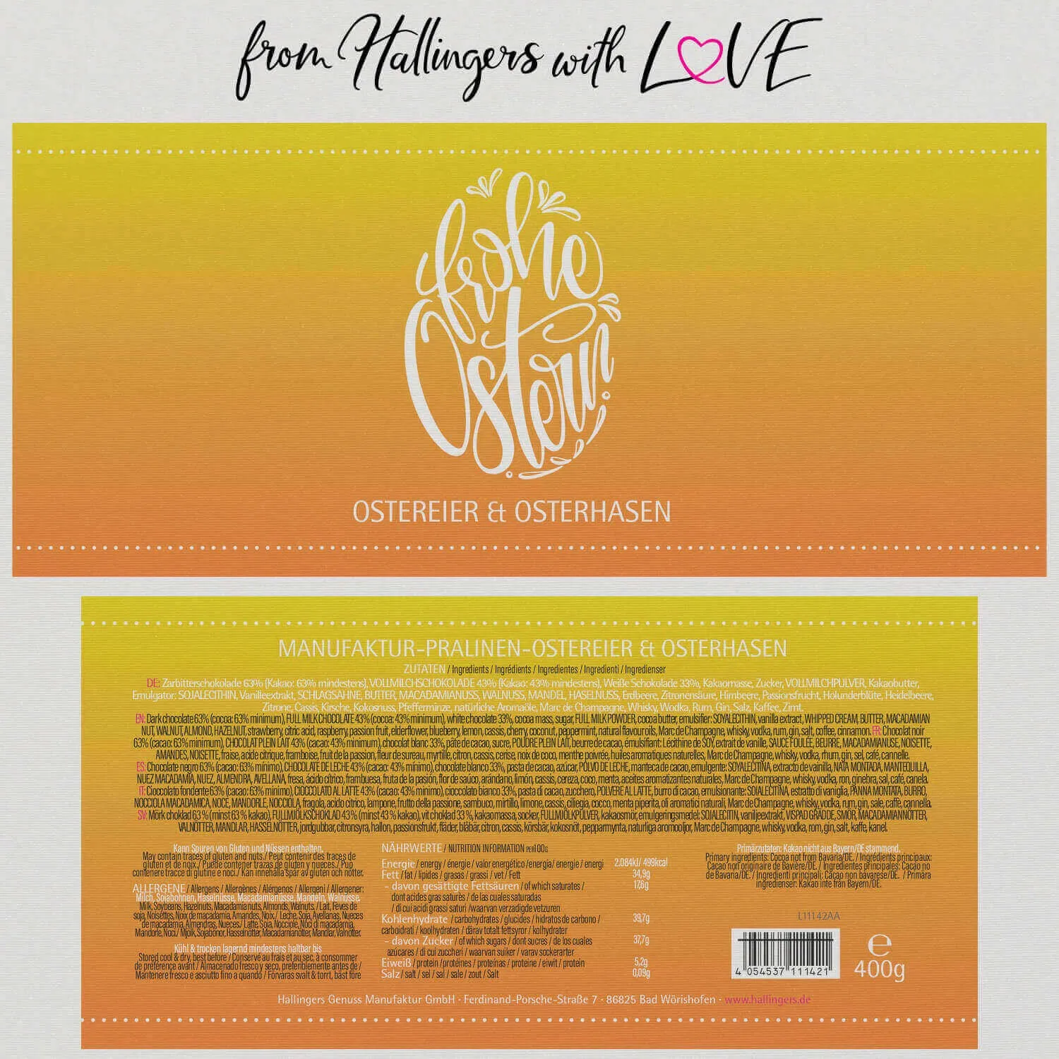 Frohe Ostern Osterei XXL - Pralinen-Osterei, mit & ohne Alkohol