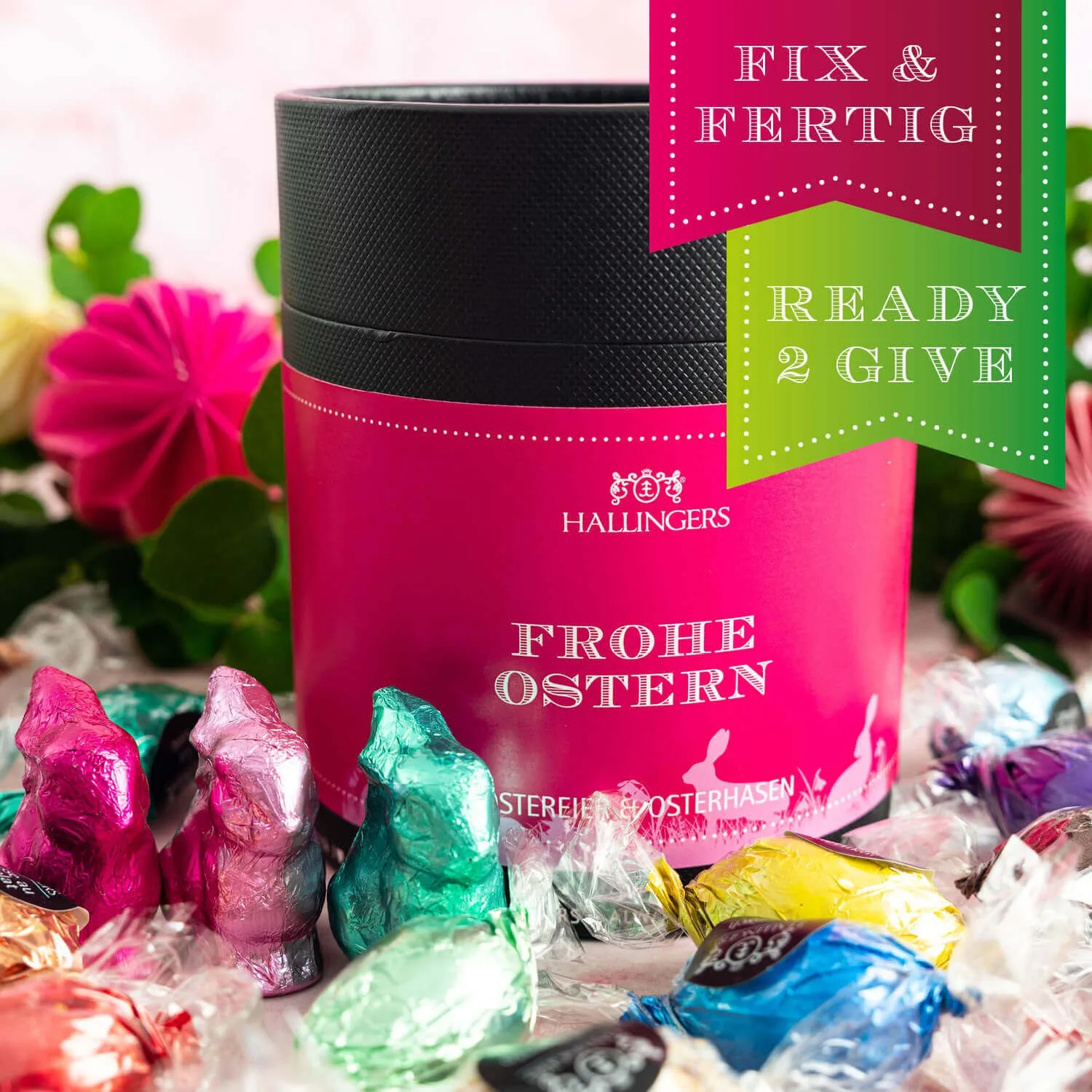 HANDWERK STATT MASSENWARE - Edition \Frohe Ostern - pink\: Schluss mit austauschbaren Oster-Süßigkeiten von der Stange - hier zählt nicht die Masse, sondern die Liebe zum Detail, außergewöhnlicher Geschmack und kompromisslose Qualität