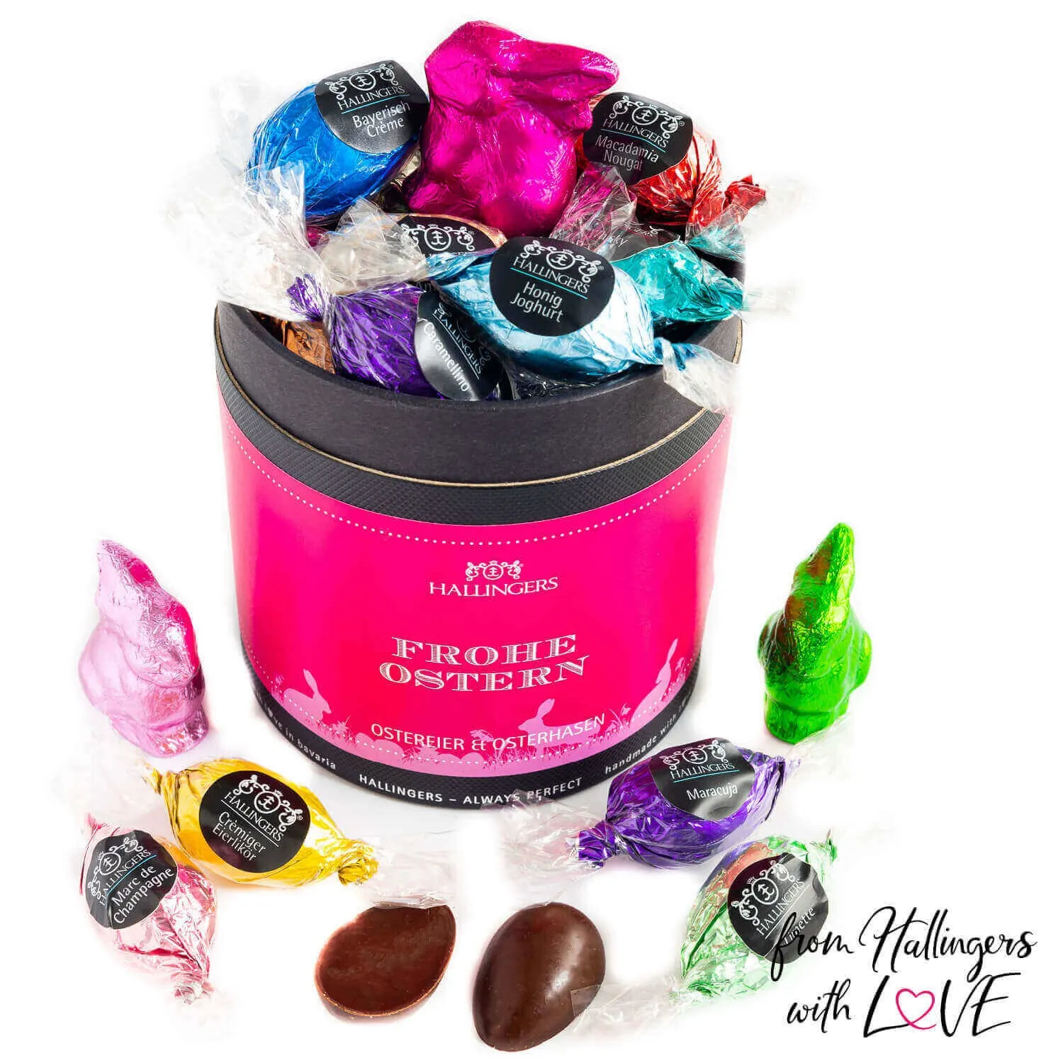 Frohe Ostern - pink XXL - Pralinen-Osterei, mit & ohne Alkohol