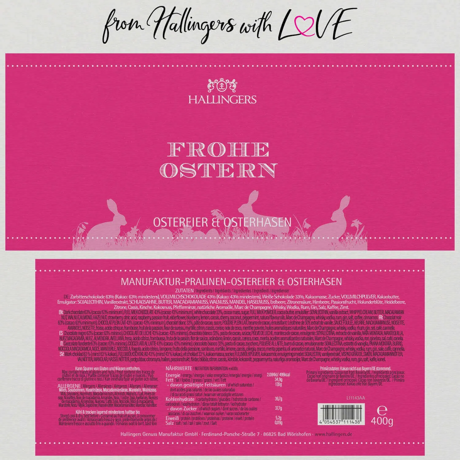 Frohe Ostern - pink XXL - Pralinen-Osterei, mit & ohne Alkohol