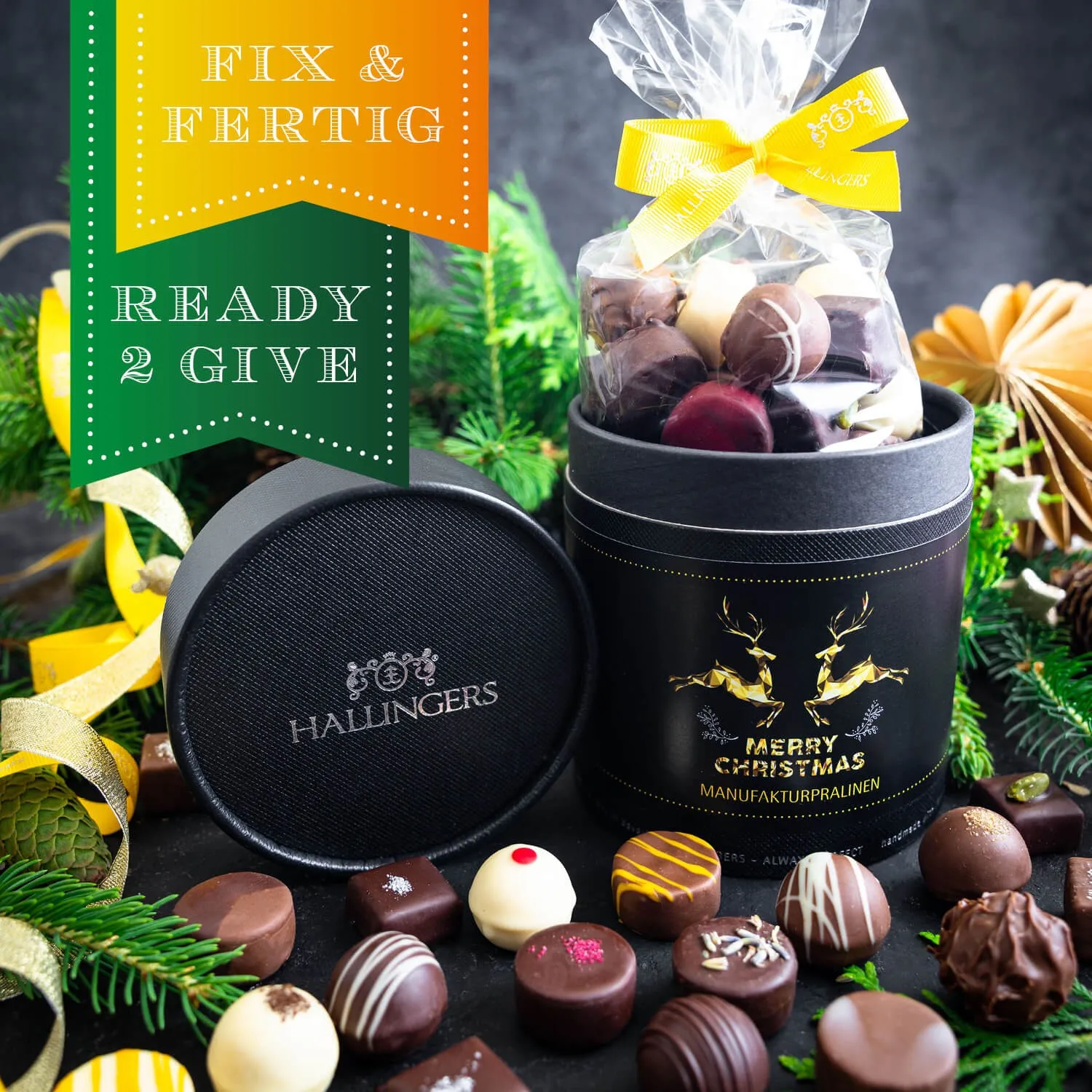 HANDWERK STATT MASSENWARE - Edition \Merry Christmas\: Vergiss billig produzierte Standard-Pralinen mit schöner Verpackung - entscheidend ist nicht nur der erste Eindruck, sondern der Geschmack, der noch lange in Erinnerung bleibt