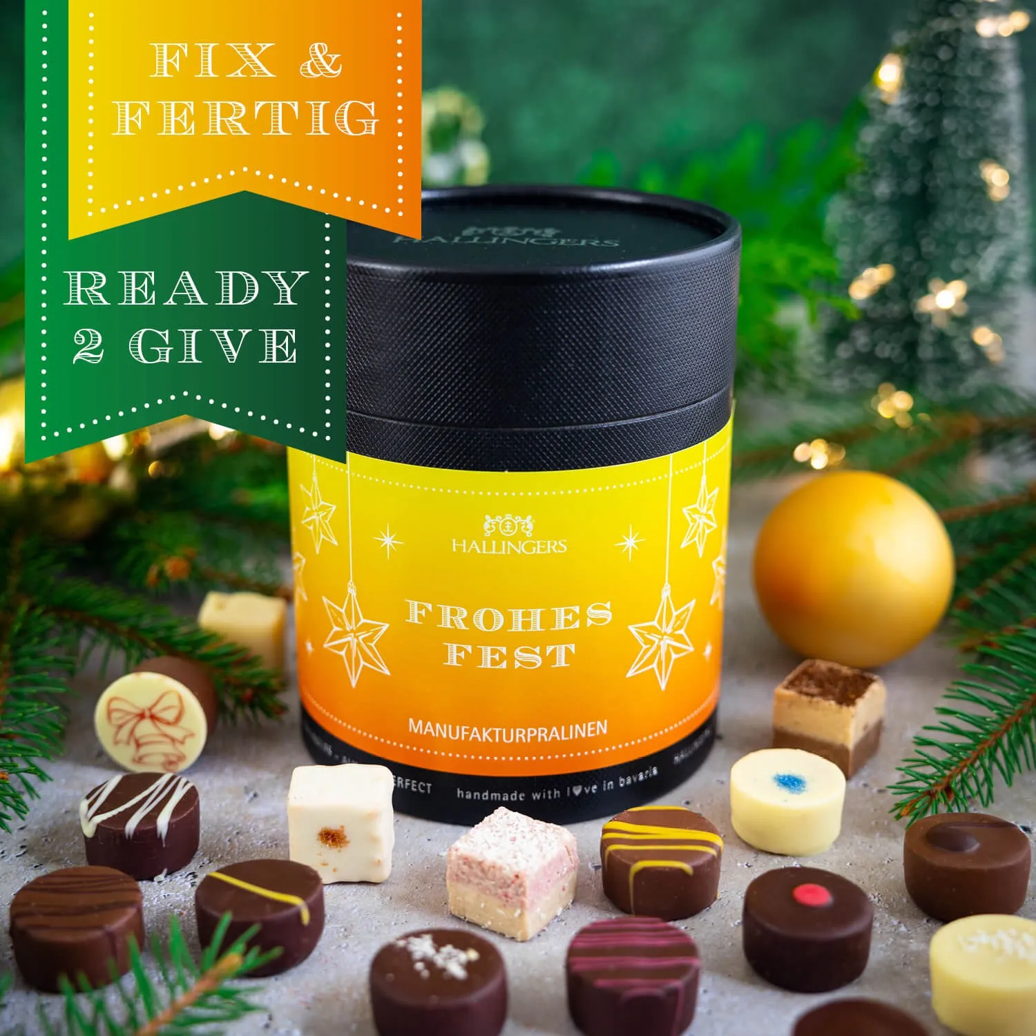 HANDWERK STATT MASSENWARE - Edition \Frohes Fest\: Vergiss billig produzierte Standard-Pralinen mit schöner Verpackung - entscheidend ist nicht nur der erste Eindruck, sondern der Geschmack, der noch lange in Erinnerung bleibt