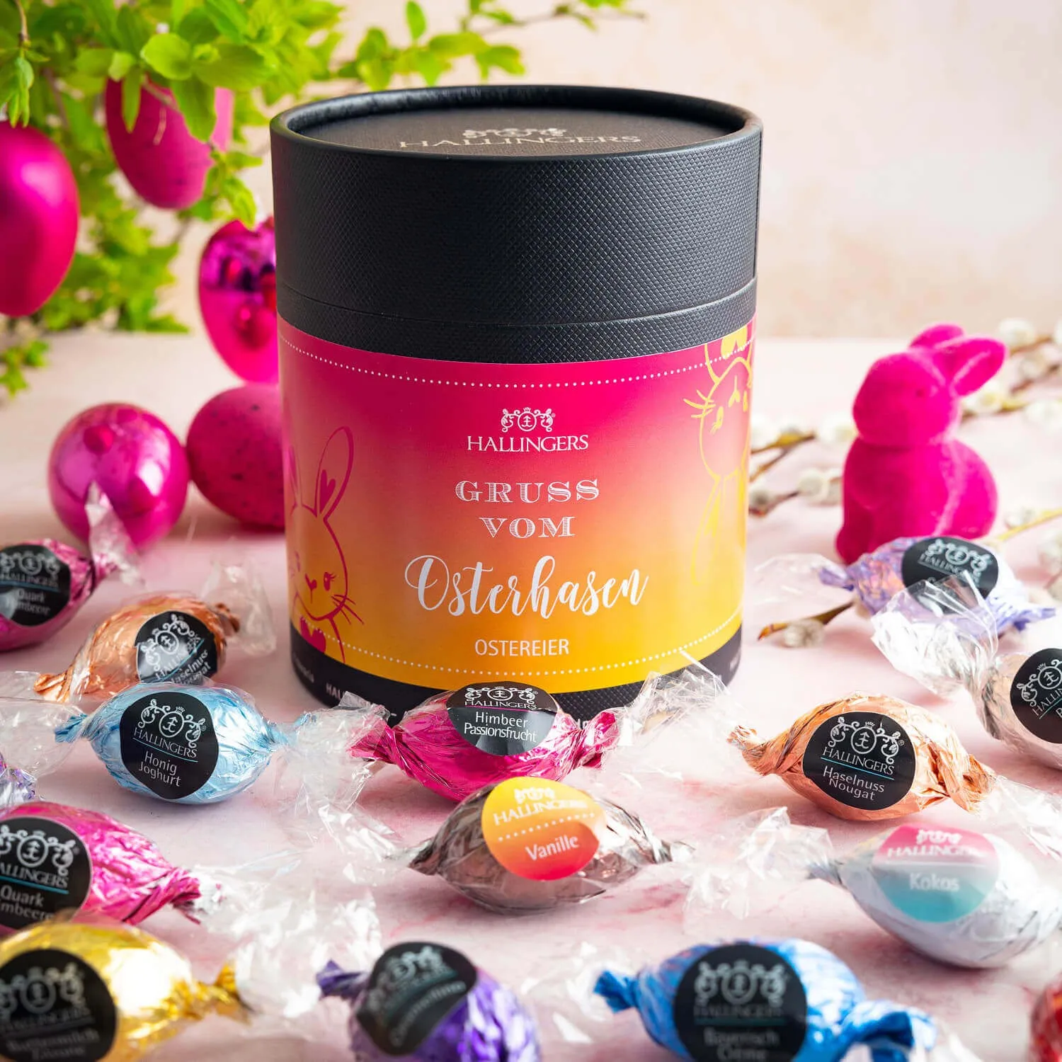 PRALINEN-OSTEREI OHNE ALKOHOL - Handgemachte Osterpralinen aus feinstem Confiserie-Edelkakao, stilvoll verpackt in einer hochwertigen XXL-Geschenkdose. Die besondere Geschenkidee zu Ostern für genussvolle Momente für die ganze Familie