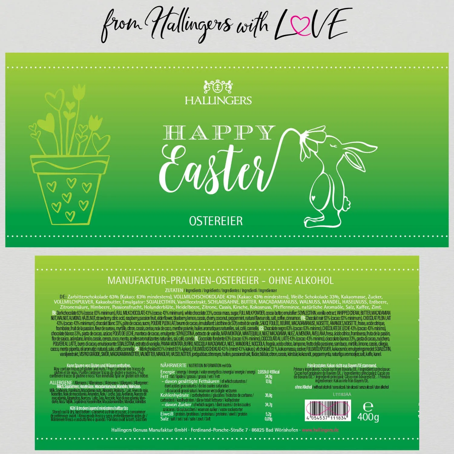 Happy Easter XXL - Pralinen-Osterei, ohne Alkohol handmade