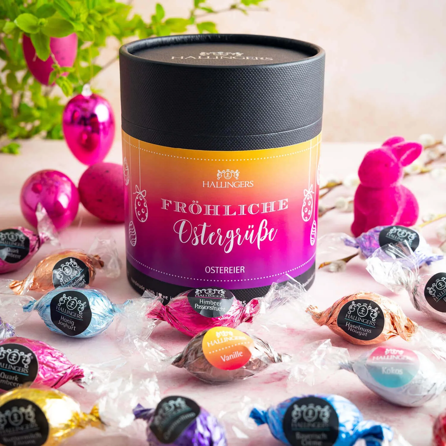 PRALINEN-OSTEREI OHNE ALKOHOL - Handgemachte Osterpralinen aus feinstem Confiserie-Edelkakao, stilvoll verpackt in einer hochwertigen XXL-Geschenkdose. Die besondere Geschenkidee zu Ostern für genussvolle Momente für die ganze Familie