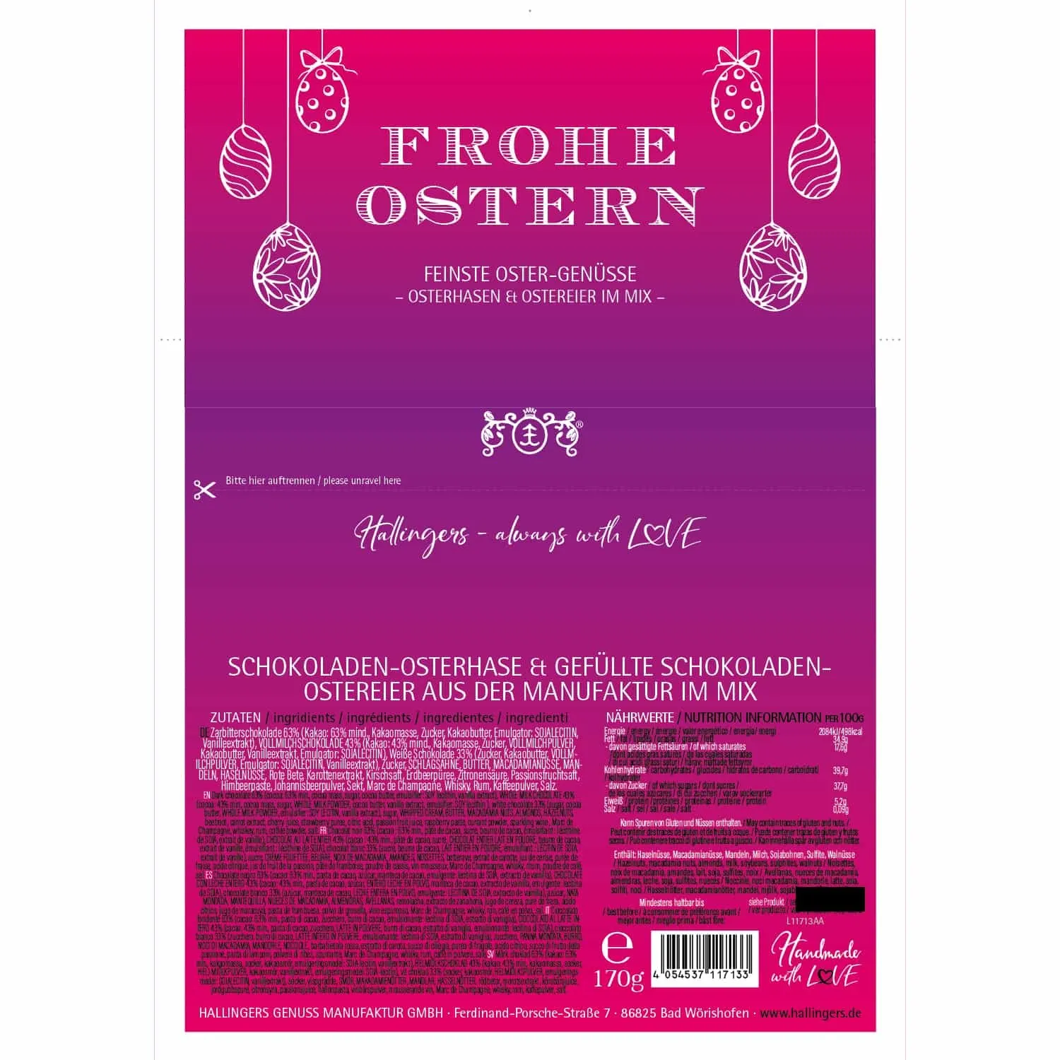 Frohe Ostern (Ostereier & Hase) - Pralinen-Osterei, mit & ohne Alkohol
