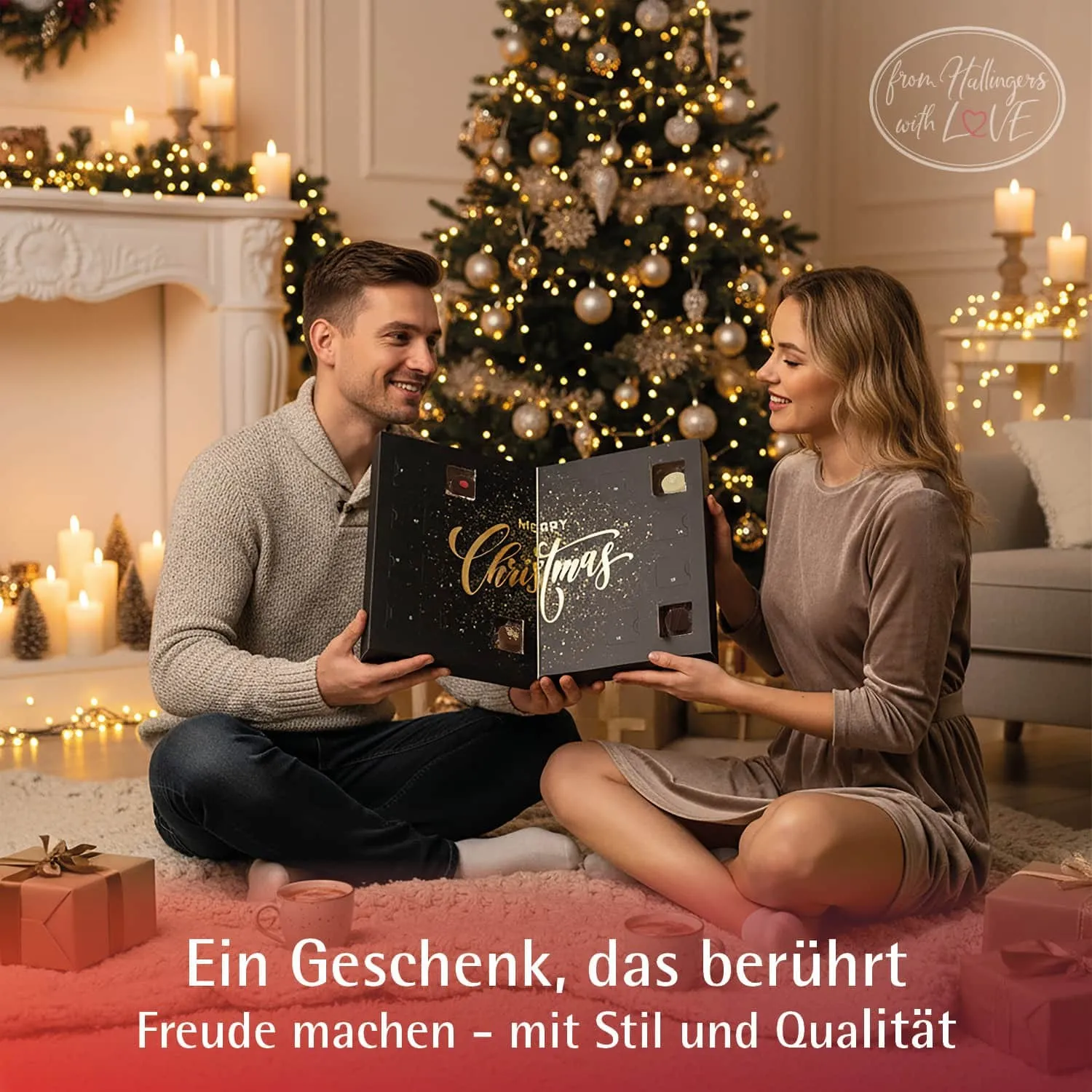 Adventskalender Golden Christmas - Pralinen, mit & ohne Alkohol