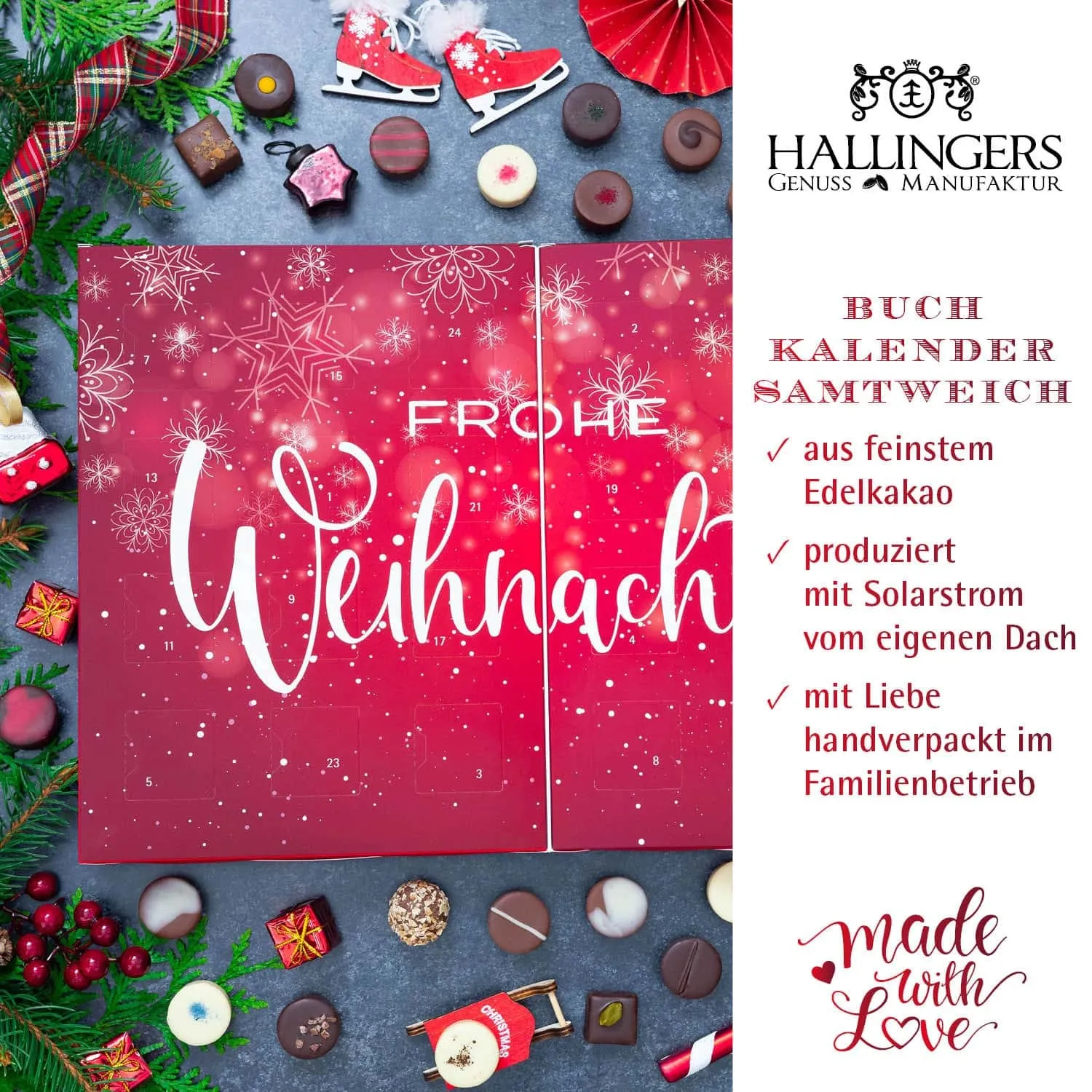 HANDWERK STATT MASSENWARE - Edition \Frohe Weihnachten\: Vergiss billig produzierte Standard-Pralinen mit schöner Verpackung - entscheidend ist nicht nur der erste Eindruck, sondern der Geschmack, der noch lange in Erinnerung bleibt