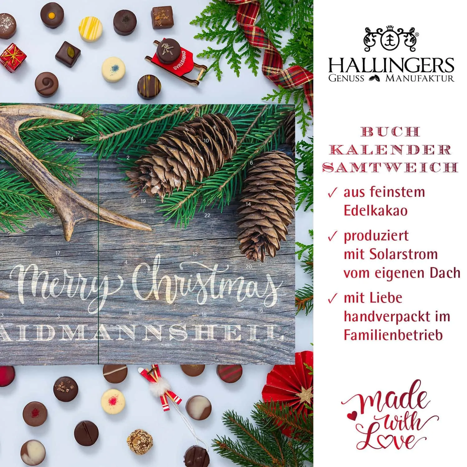 HANDWERK STATT MASSENWARE - Edition \Merry Christmas Waidmannsheil\: Vergiss billig produzierte Standard-Pralinen mit schöner Verpackung - entscheidend ist nicht nur der erste Eindruck, sondern der Geschmack, der noch lange in Erinnerung bleibt