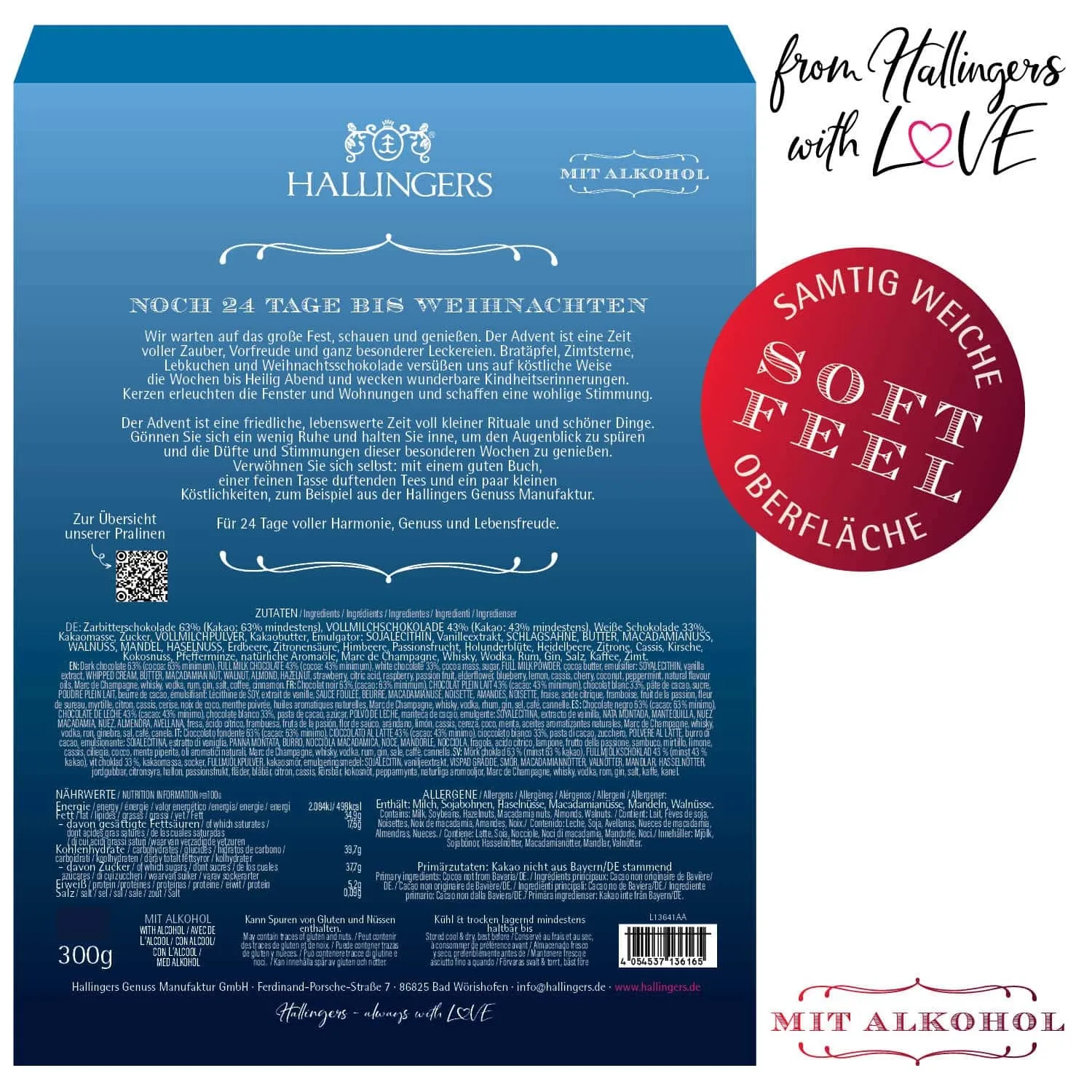 Adventskalender Blue Christmas - Pralinen, mit & ohne Alkohol