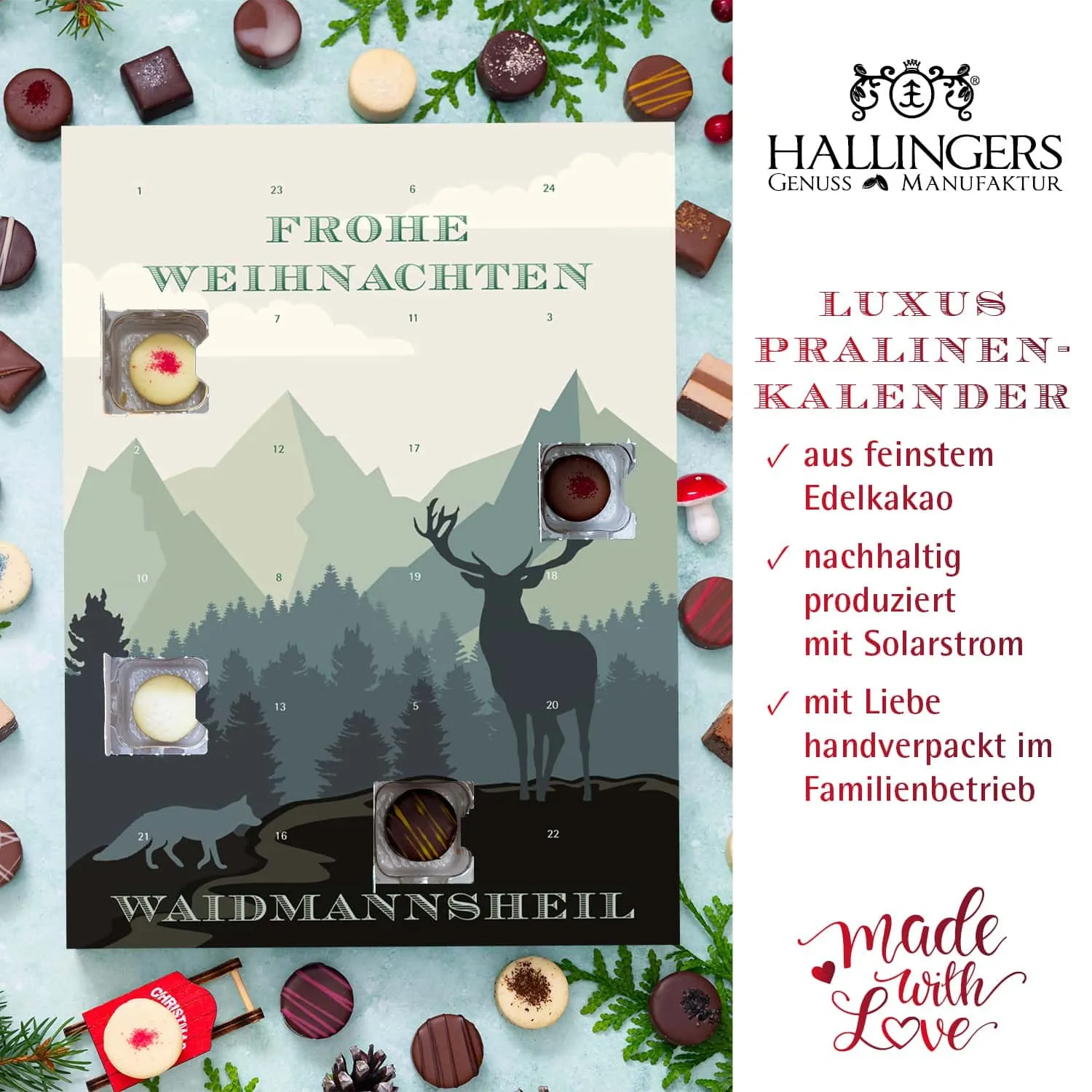 HANDWERK STATT MASSENWARE - Edition \Waidmannsheil Modern\: Vergiss billig produzierte Standard-Pralinen mit schöner Verpackung - entscheidend ist nicht nur der erste Eindruck, sondern der Geschmack, der noch lange in Erinnerung bleibt
