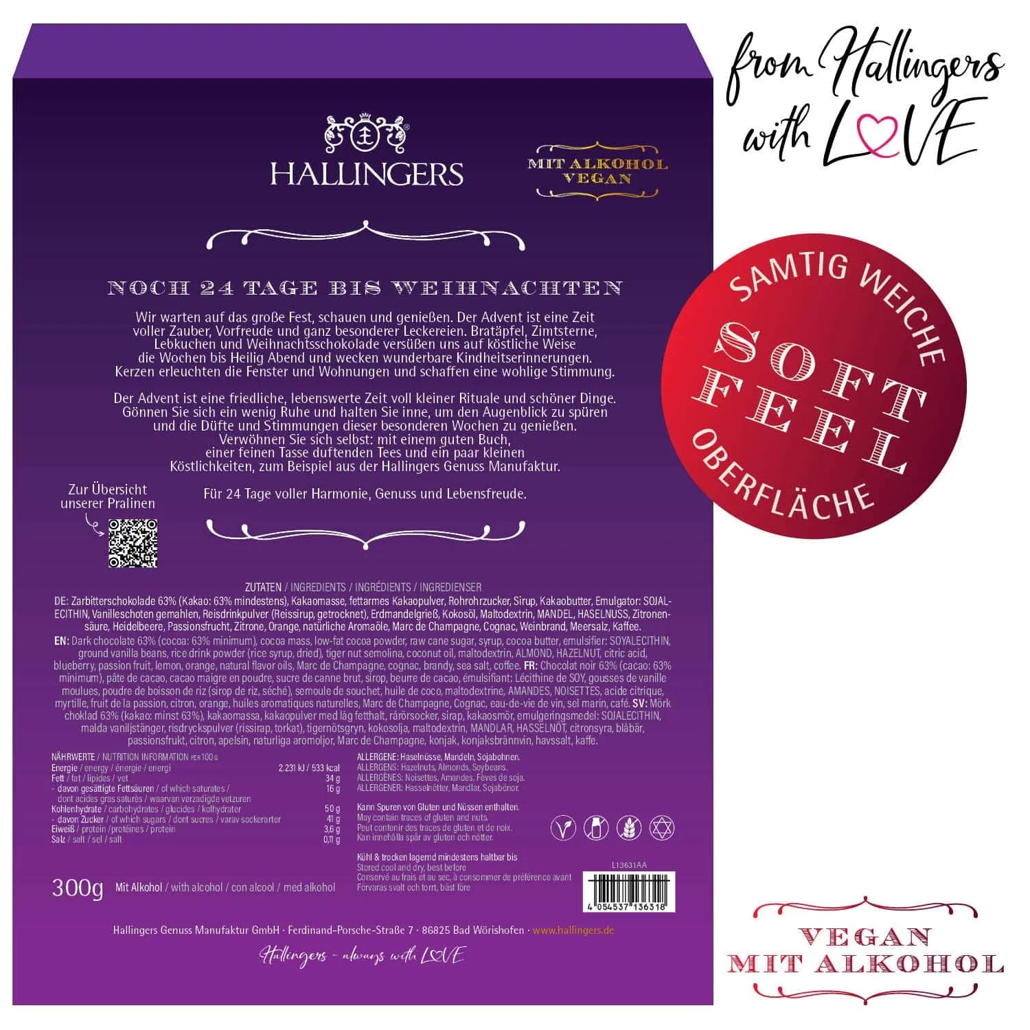 Adventskalender Frohe Weihnachten - Vegane Pralinen, mit & ohne Alkohol
