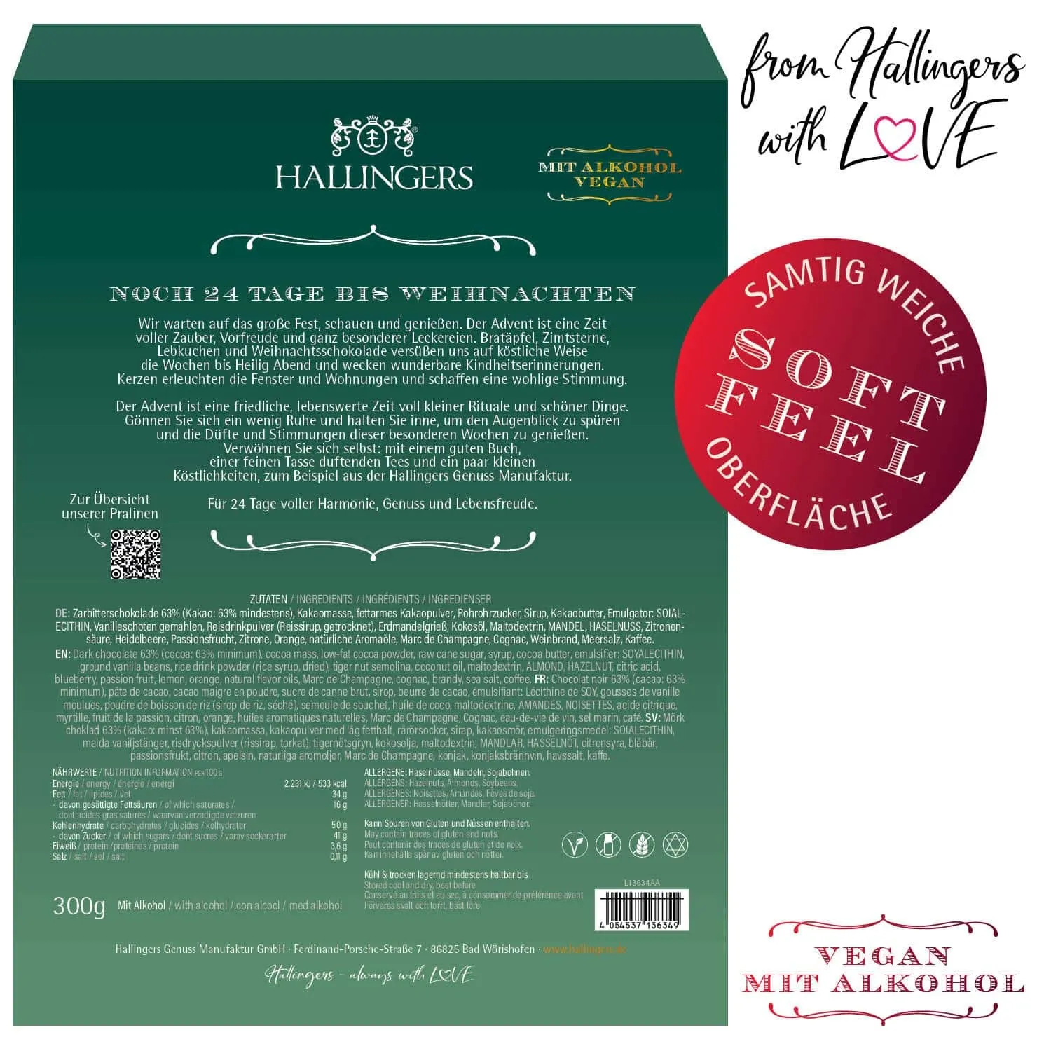 Adventskalender Weihnachtsstimmung - Vegane Pralinen, mit & ohne Alkohol