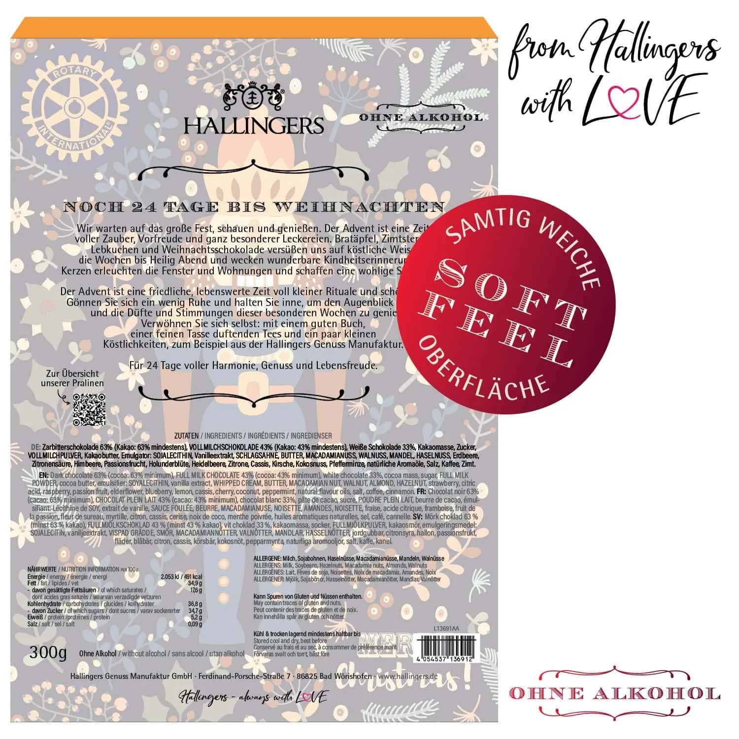 Adventskalender Rotary Nussknacker - Pralinen, ohne Alkohol handmade