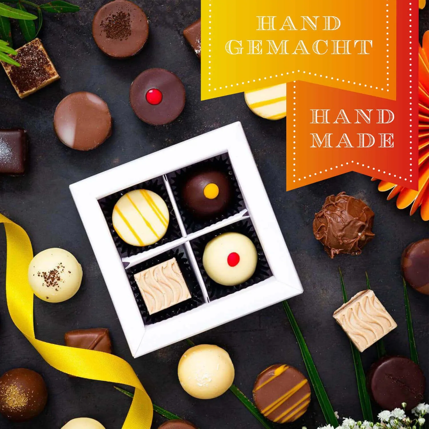 HANDWERK STATT MASSENWARE - Edition \Herzlichen Glückwunsch\: Vergiss billig produzierte Standard-Pralinen mit schöner Verpackung - entscheidend ist nicht nur der erste Eindruck, sondern der Geschmack, der noch lange in Erinnerung bleibt