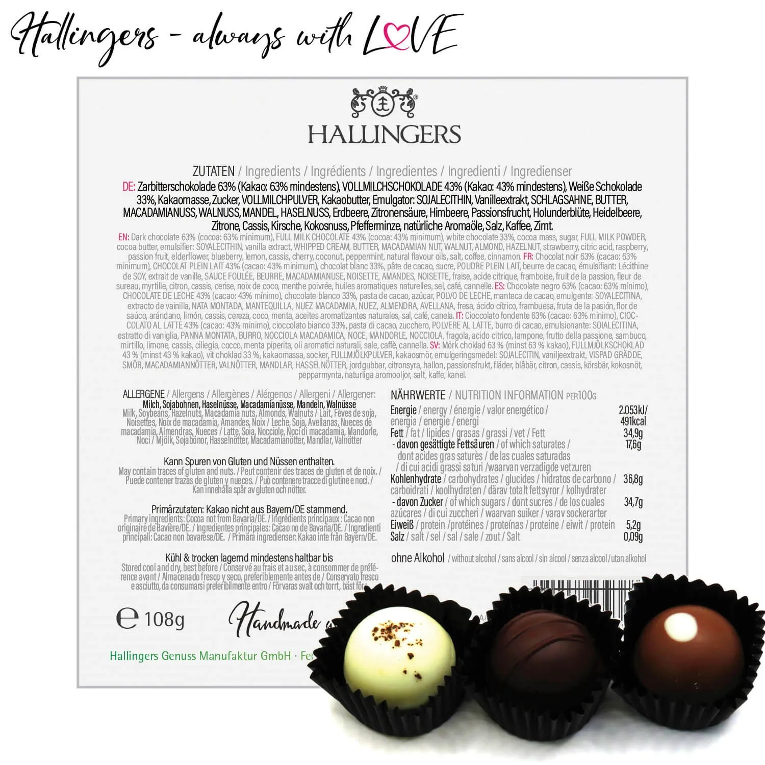 Alles Gute L - Pralinen, ohne Alkohol handmade