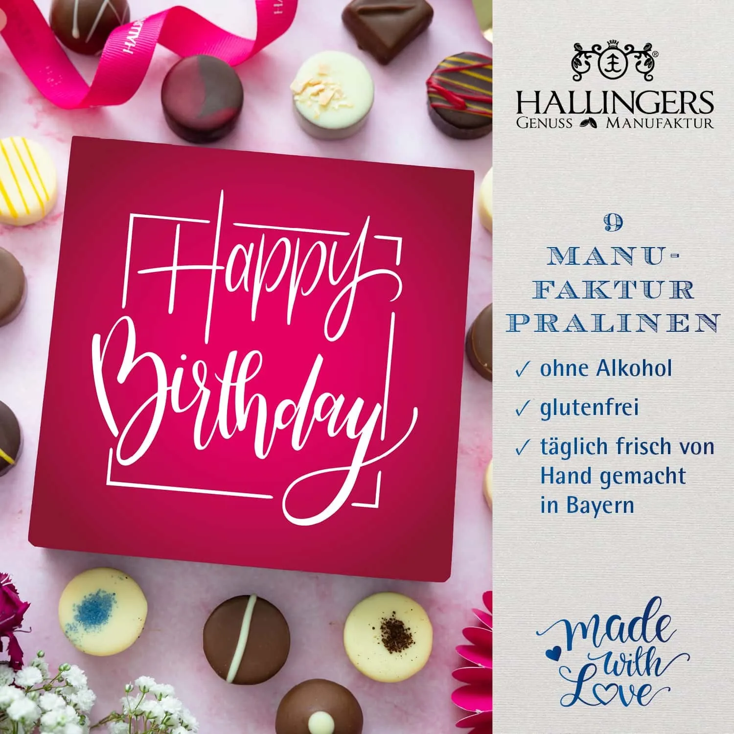 PRALINEN GESCHENKBOX OHNE ALKOHOL - Edle handgemachte Pralinen aus feinstem Confiserie-Edelkakao, stilvoll verpackt in einer hochwertigen L-Geschenkbox. Exklusiver Schokoladengenuss für besondere Anlässe & genussvolle Momente