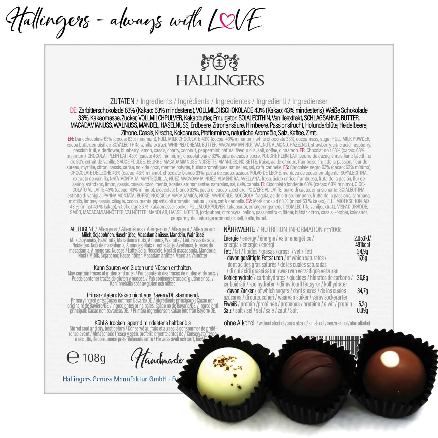 Happy Birthday L - Pralinen, ohne Alkohol handmade