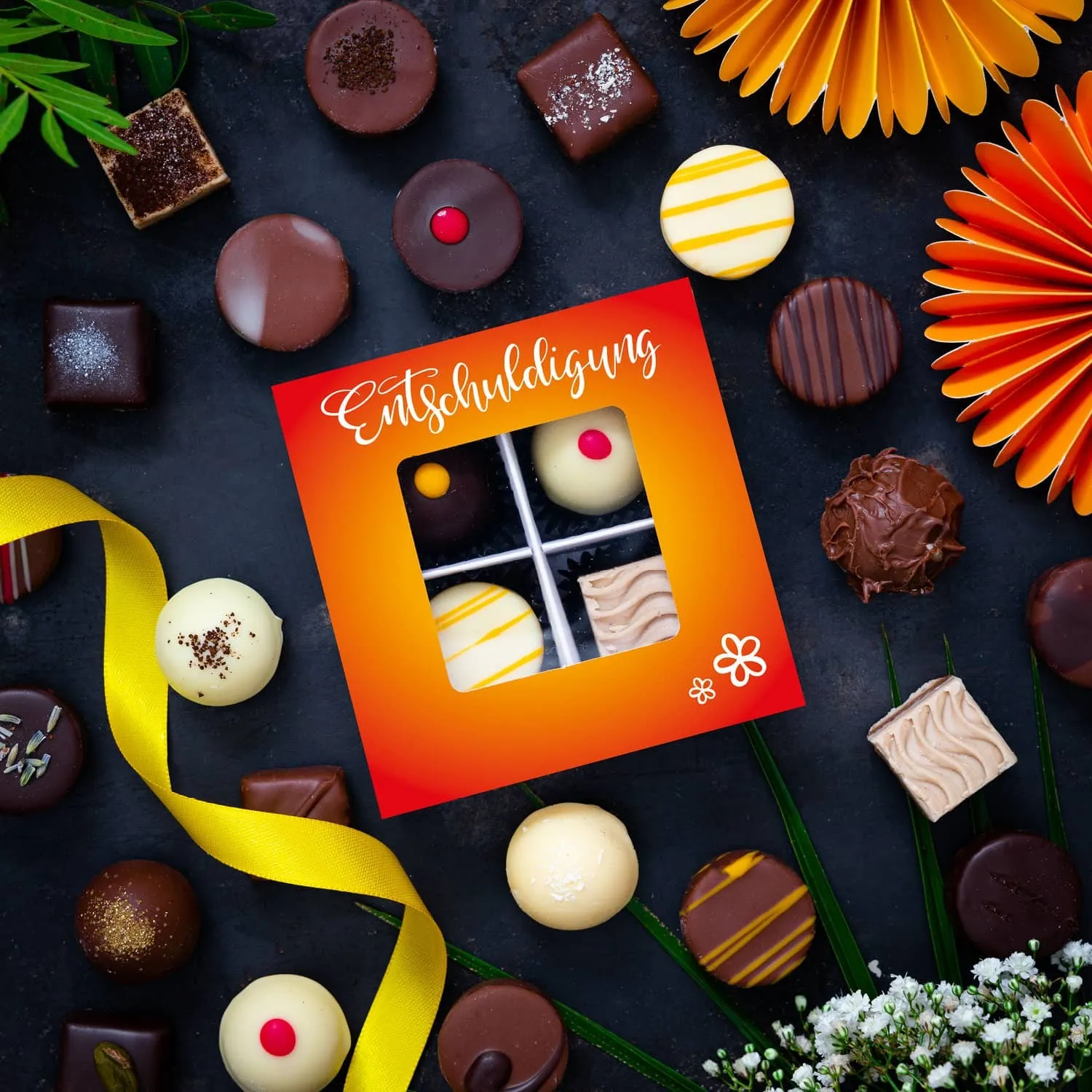 PRALINEN GESCHENKBOX OHNE ALKOHOL - Edle handgemachte Pralinen aus feinstem Confiserie-Edelkakao, stilvoll verpackt in einer hochwertigen Geschenkbox. Exklusiver Schokoladengenuss für besondere Anlässe & genussvolle Momente