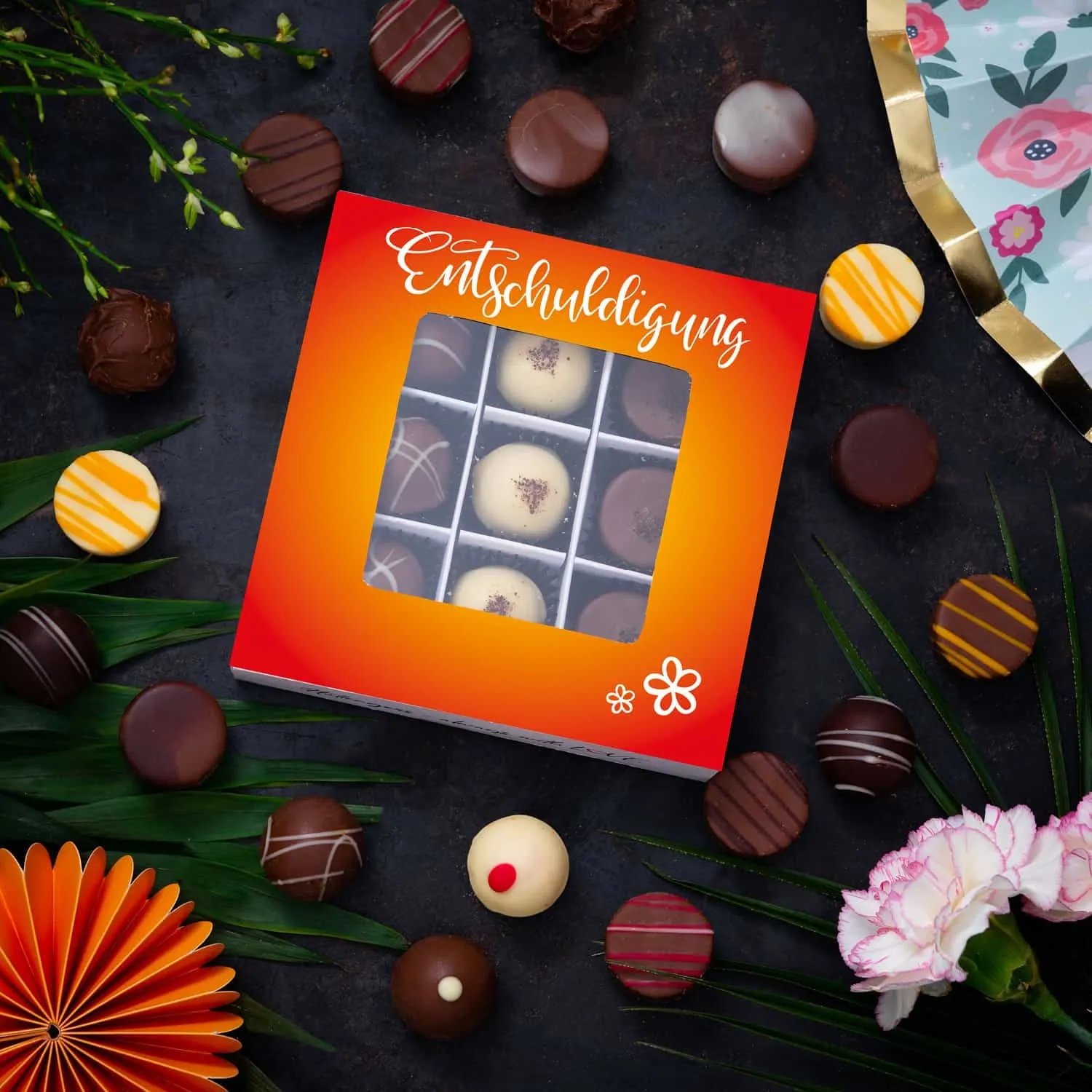 PRALINEN GESCHENKBOX OHNE ALKOHOL - Edle handgemachte Pralinen aus feinstem Confiserie-Edelkakao, stilvoll verpackt in einer hochwertigen L-Geschenkbox. Exklusiver Schokoladengenuss für besondere Anlässe & genussvolle Momente