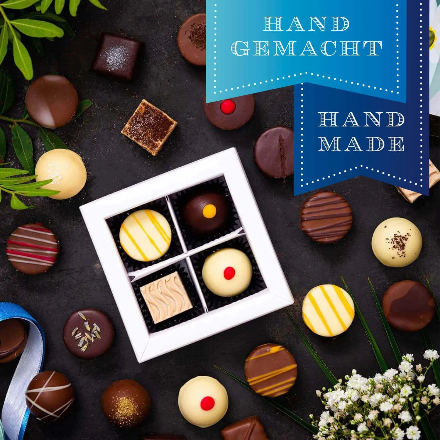 HANDWERK STATT MASSENWARE - Edition \Happy Birthday\: Vergiss billig produzierte Standard-Pralinen mit schöner Verpackung - entscheidend ist nicht nur der erste Eindruck, sondern der Geschmack, der noch lange in Erinnerung bleibt