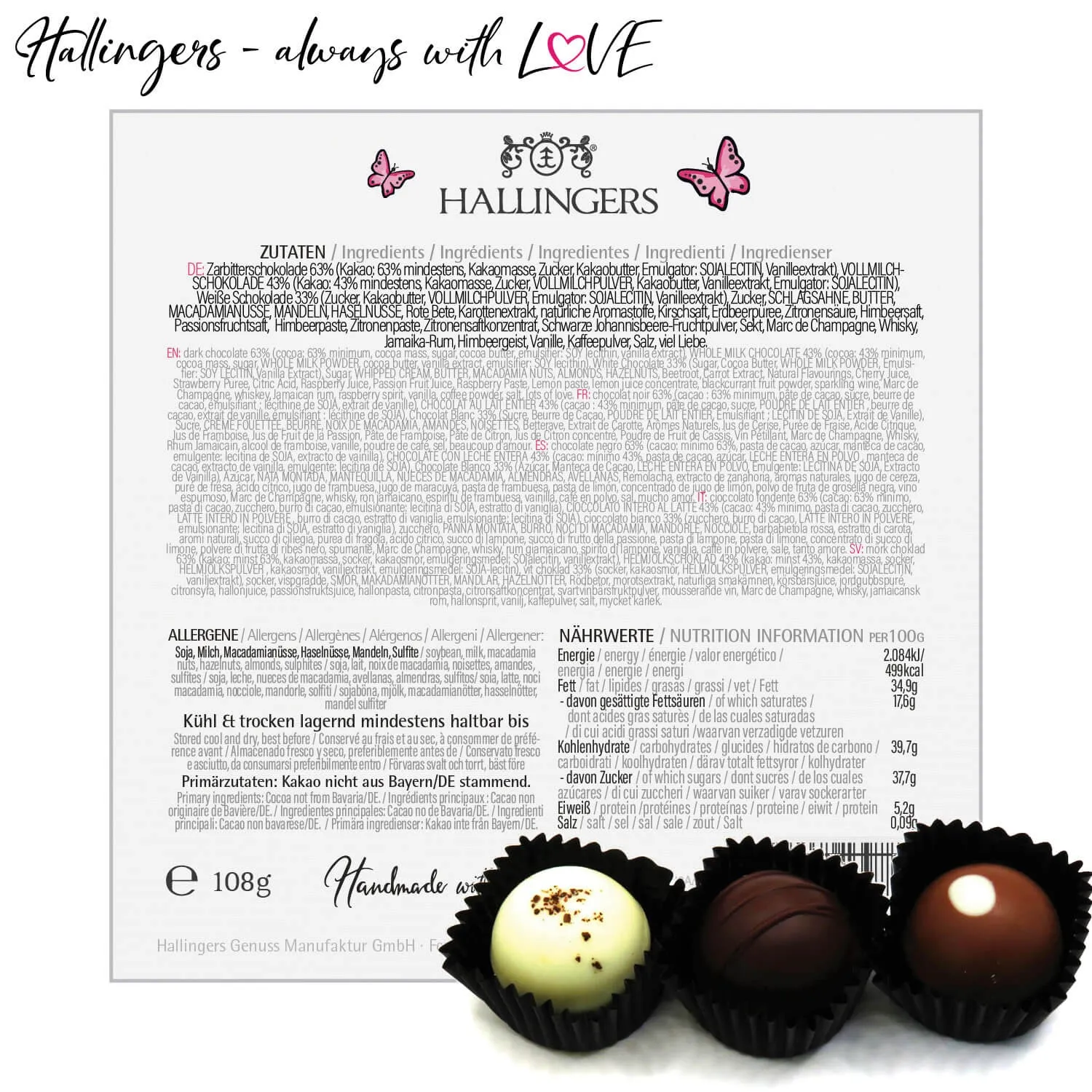 Herzliche Anteilnahme L - Pralinen, ohne Alkohol handmade