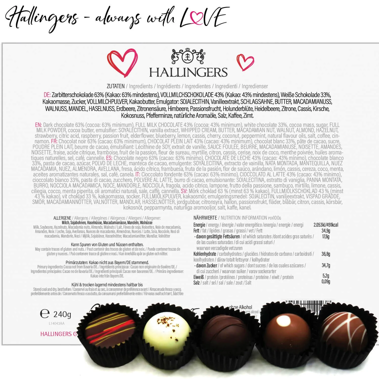 Hab Dich lieb XL - Pralinen, ohne Alkohol handmade