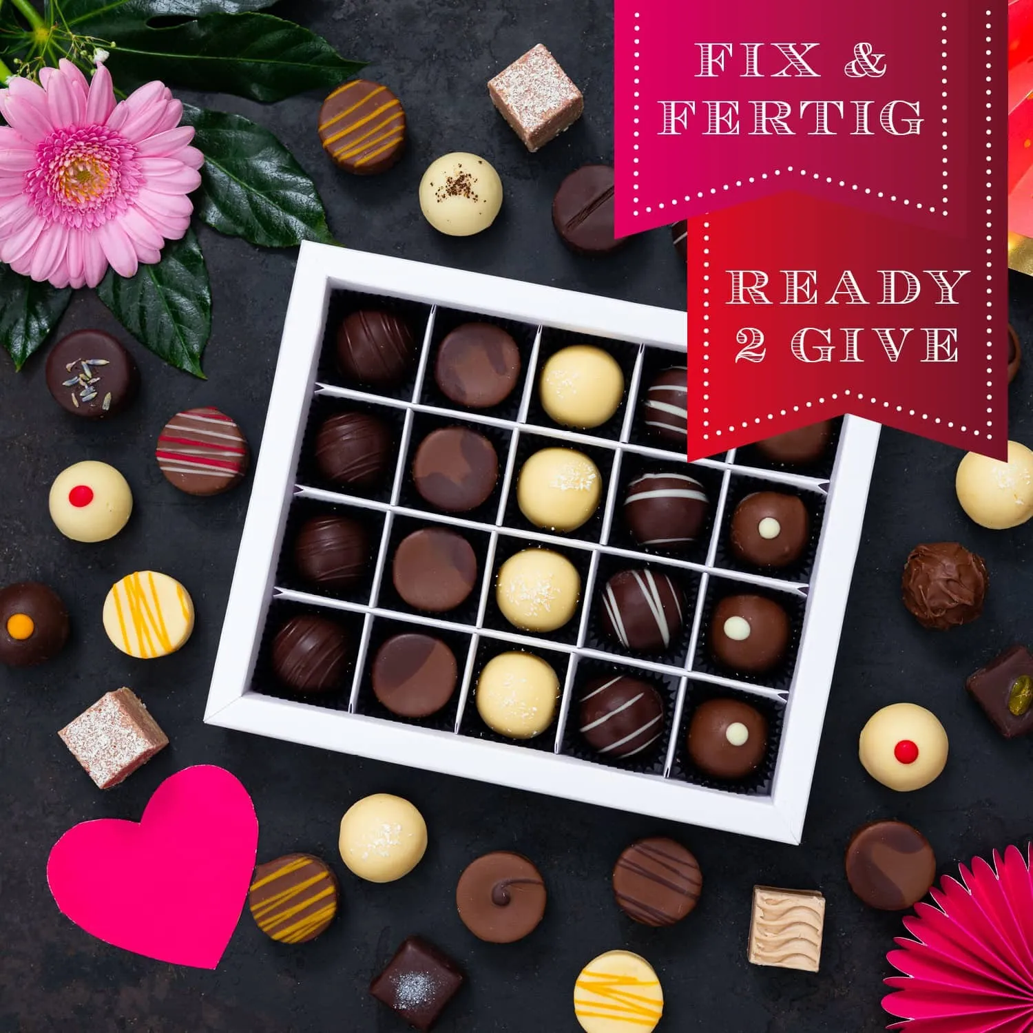 HANDWERK STATT MASSENWARE - Edition \Love Pink\: Vergiss billig produzierte Standard-Pralinen mit schöner Verpackung - entscheidend ist nicht nur der erste Eindruck, sondern der Geschmack, der noch lange in Erinnerung bleibt