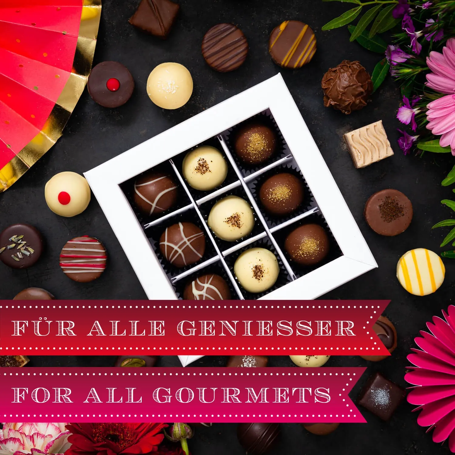 HANDWERK STATT MASSENWARE - Edition \Love Black\: Vergiss billig produzierte Standard-Pralinen mit schöner Verpackung - entscheidend ist nicht nur der erste Eindruck, sondern der Geschmack, der noch lange in Erinnerung bleibt