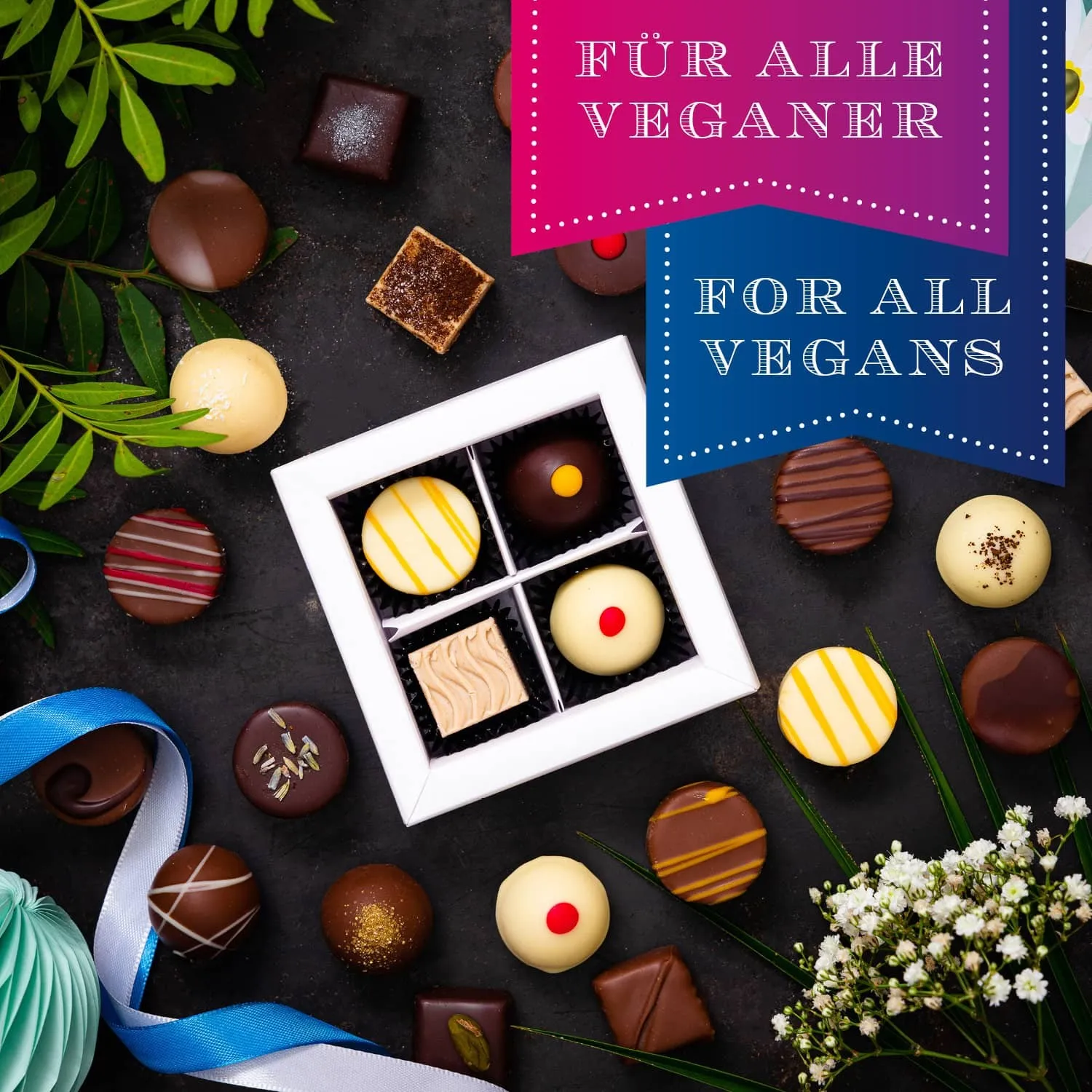 HANDWERK STATT MASSENWARE - Edition \Vegane Pralinen\: Kein veganer Kompromiss, sondern Pralinen auf einem Niveau, das selbst überzeugte Schokoladenliebhaber überrascht und industrielle Standardware alt aussehen lässt