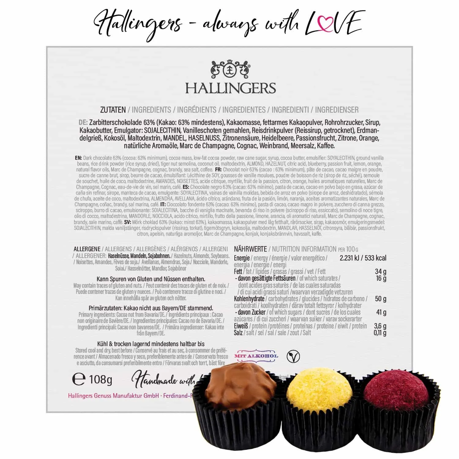 Vegane Pralinen L - Vegane Pralinen, mit & ohne Alkohol