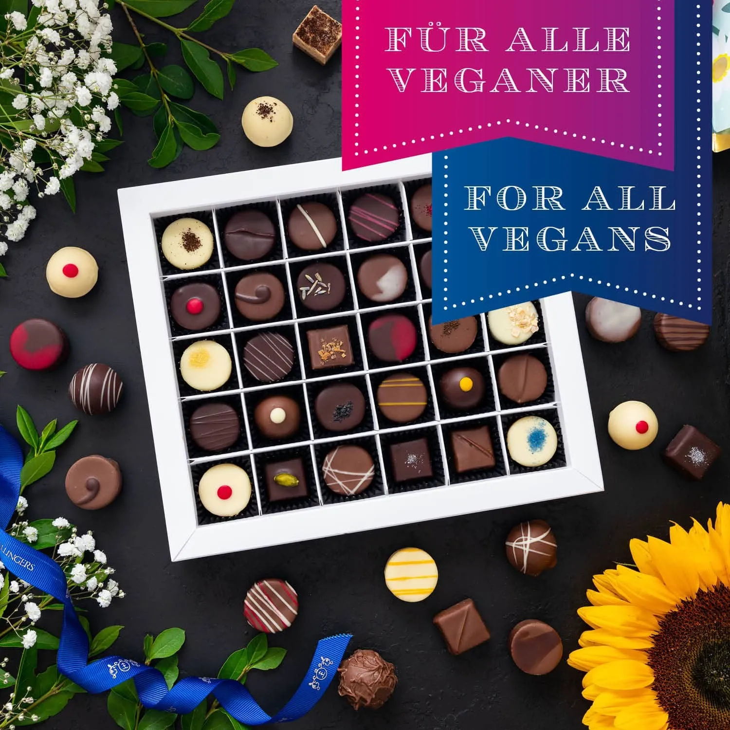 HANDWERK STATT MASSENWARE - Edition \Vegane Pralinen\: Kein veganer Kompromiss, sondern Pralinen auf einem Niveau, das selbst überzeugte Schokoladenliebhaber überrascht und industrielle Standardware alt aussehen lässt