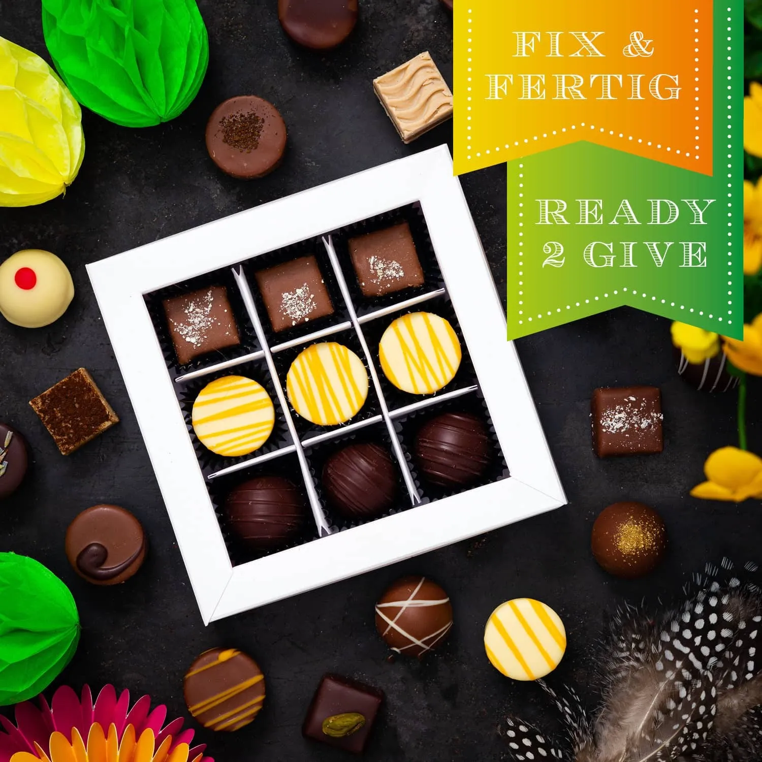 HANDWERK STATT MASSENWARE - Edition \Frohe Ostern Black\: Vergiss billig produzierte Standard-Pralinen mit schöner Verpackung - entscheidend ist nicht nur der erste Eindruck, sondern der Geschmack, der noch lange in Erinnerung bleibt