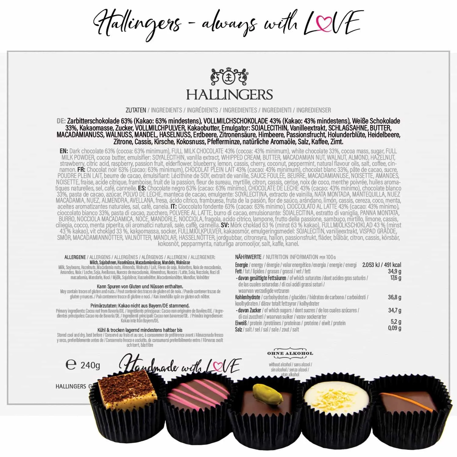 Frohe Ostern Black XL - Pralinen, ohne Alkohol handmade