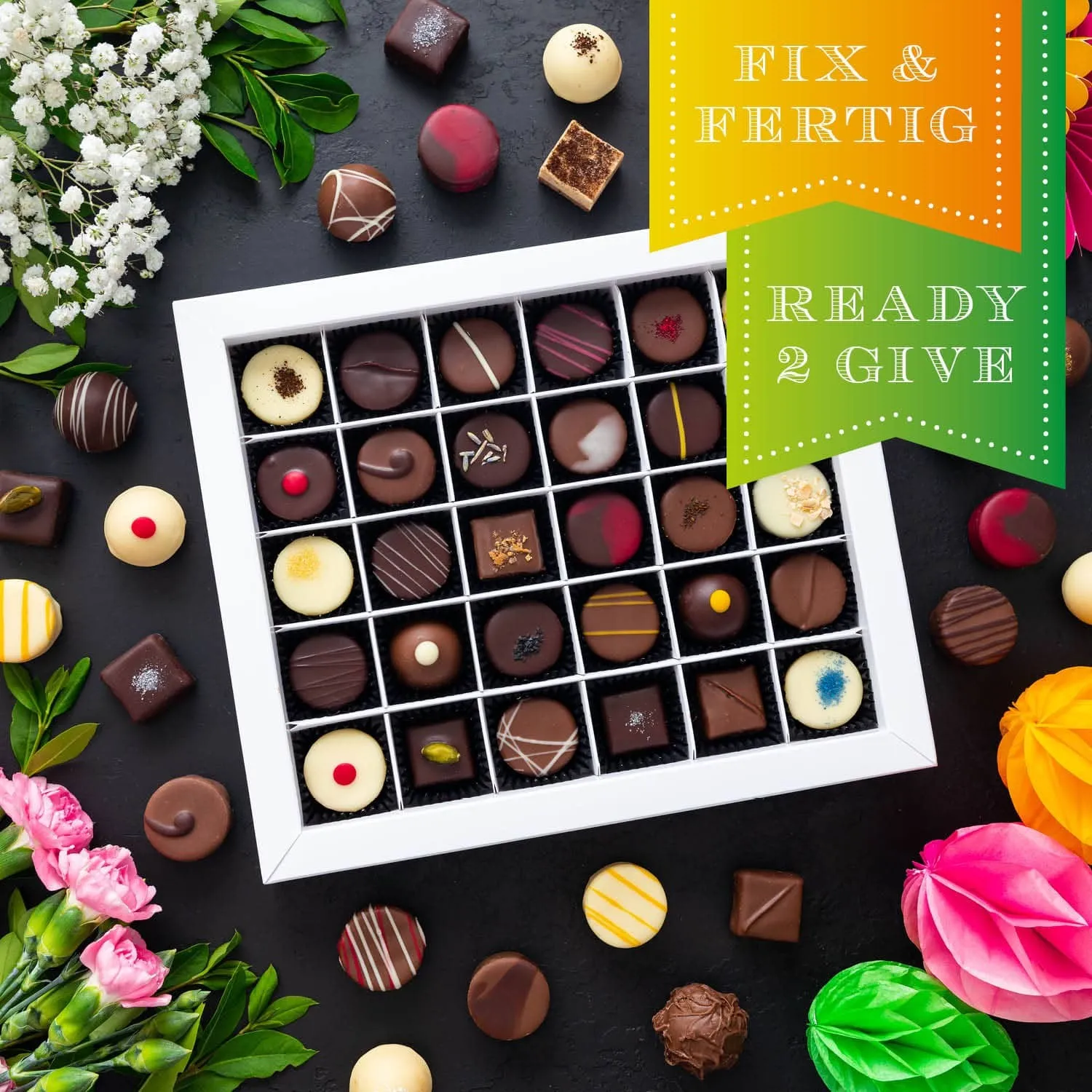 HANDWERK STATT MASSENWARE - Edition \Frohe Ostern Black\: Vergiss billig produzierte Standard-Pralinen mit schöner Verpackung - entscheidend ist nicht nur der erste Eindruck, sondern der Geschmack, der noch lange in Erinnerung bleibt