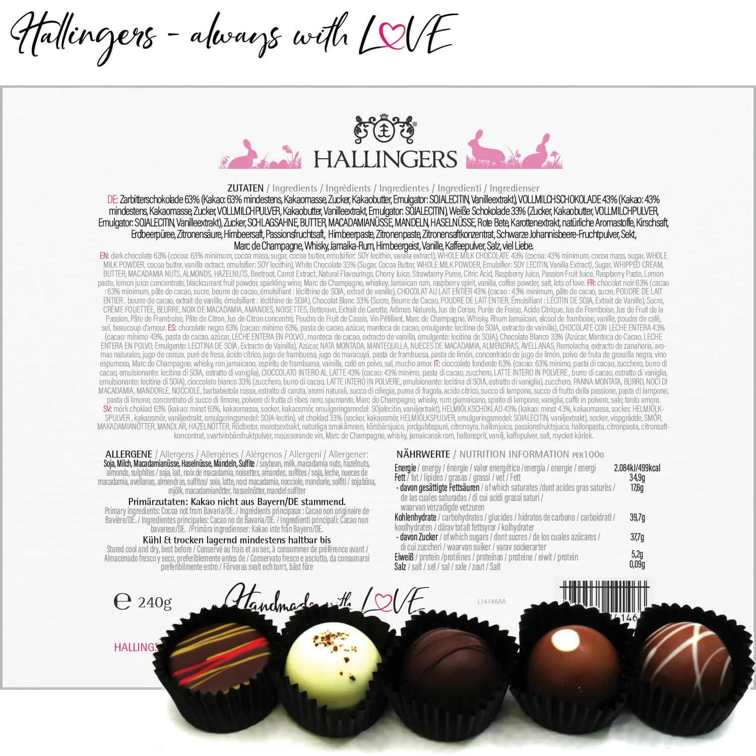 Frohe Ostern pink XL - Pralinen, mit & ohne Alkohol