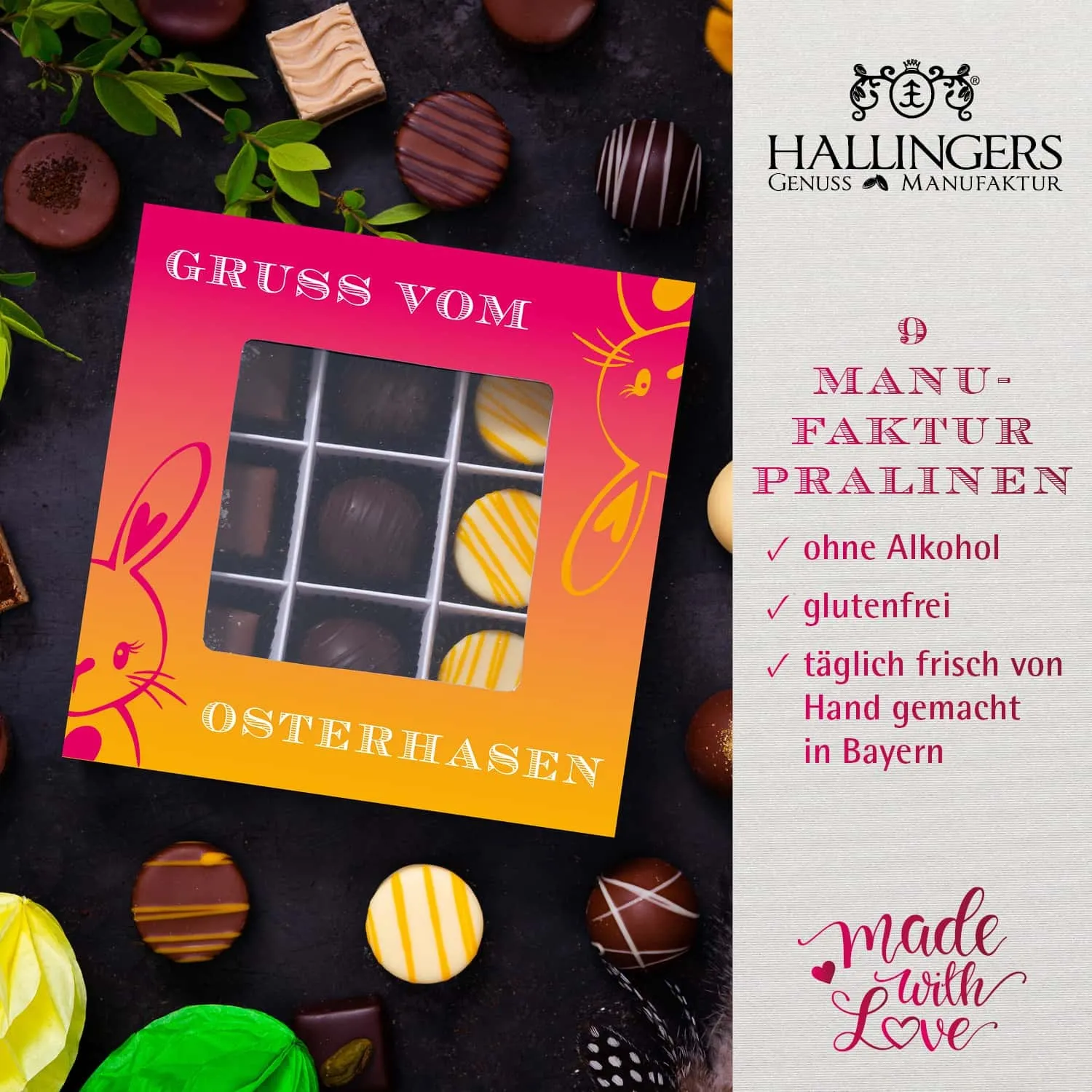 PRALINEN GESCHENKBOX OHNE ALKOHOL - Edle handgemachte Pralinen aus feinstem Confiserie-Edelkakao, stilvoll verpackt in einer hochwertigen L-Geschenkbox. Exklusiver Schokoladengenuss für besondere Anlässe & genussvolle Momente