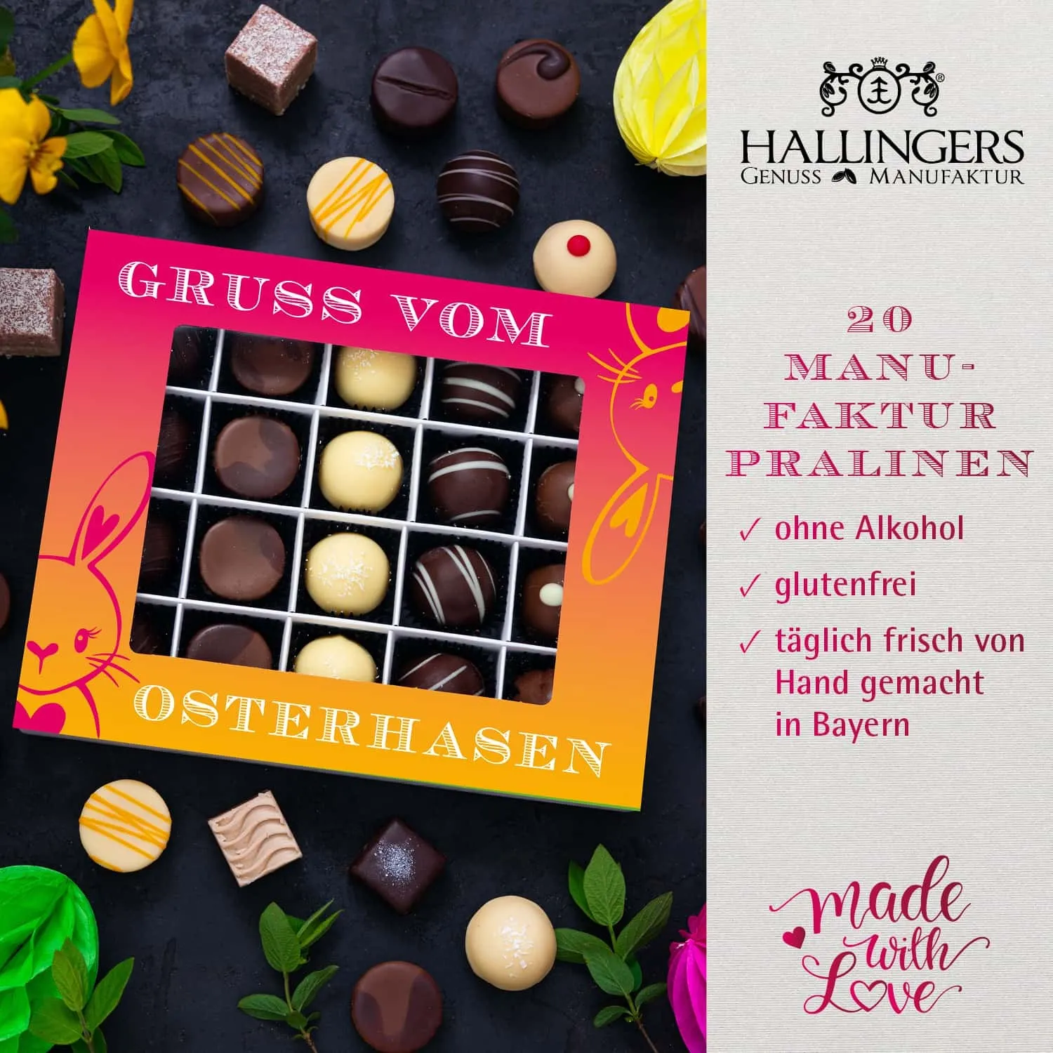 PRALINEN GESCHENKBOX OHNE ALKOHOL - Edle handgemachte Pralinen aus feinstem Confiserie-Edelkakao, stilvoll verpackt in einer hochwertigen XL-Geschenkbox. Exklusiver Schokoladengenuss für besondere Anlässe & genussvolle Momente