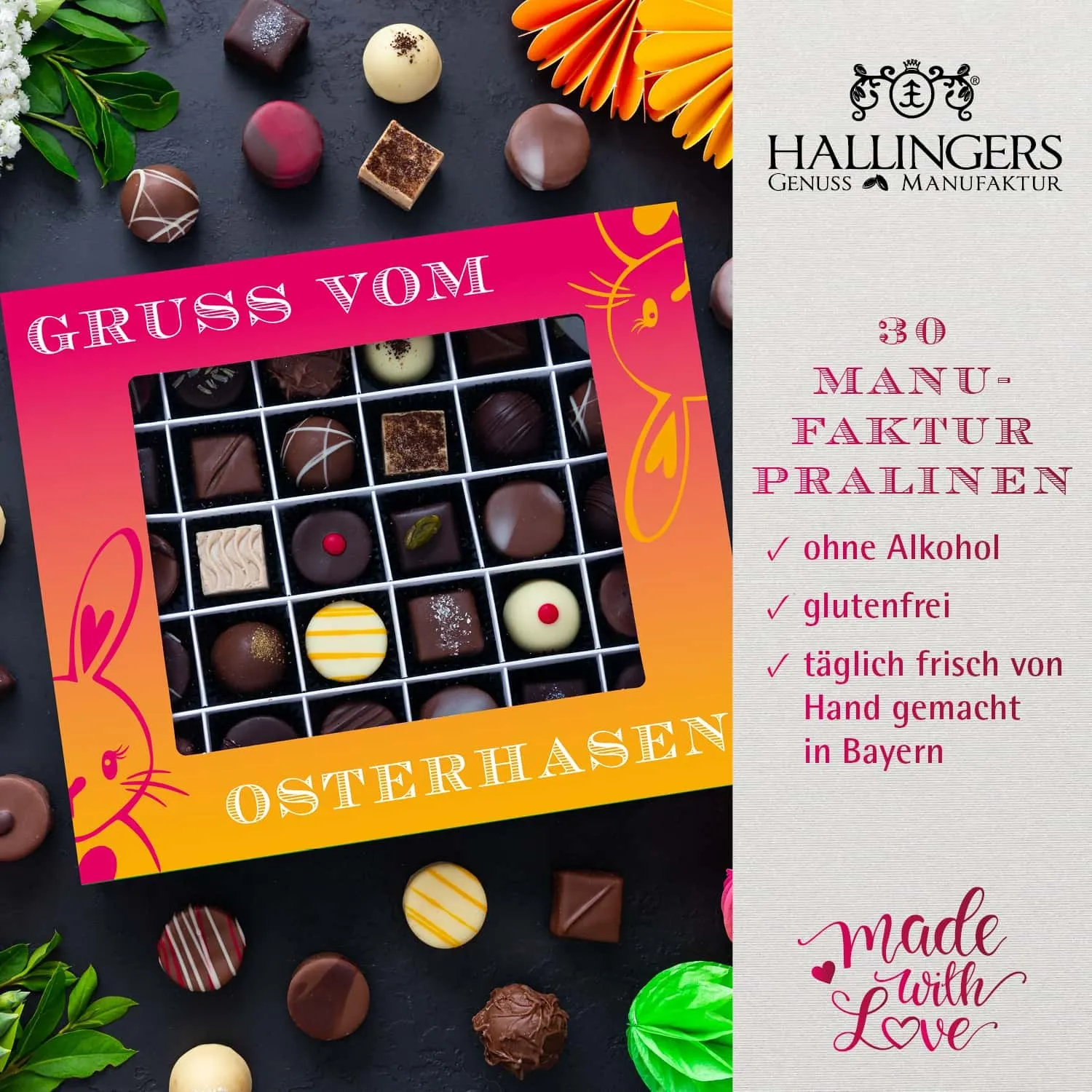 PRALINEN GESCHENKBOX OHNE ALKOHOL - Edle handgemachte Pralinen aus feinstem Confiserie-Edelkakao, stilvoll verpackt in einer hochwertigen XXL-Geschenkbox. Exklusiver Schokoladengenuss für besondere Anlässe & genussvolle Momente