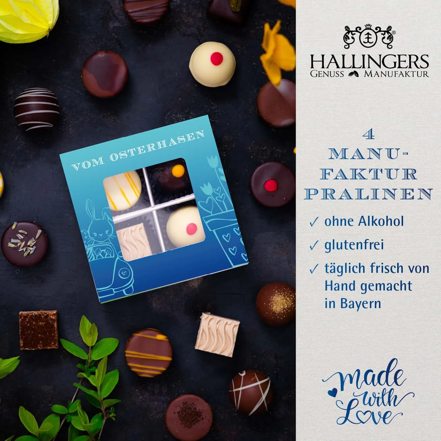 PRALINEN GESCHENKBOX OHNE ALKOHOL - Edle handgemachte Pralinen aus feinstem Confiserie-Edelkakao, stilvoll verpackt in einer hochwertigen Geschenkbox. Exklusiver Schokoladengenuss für besondere Anlässe & genussvolle Momente