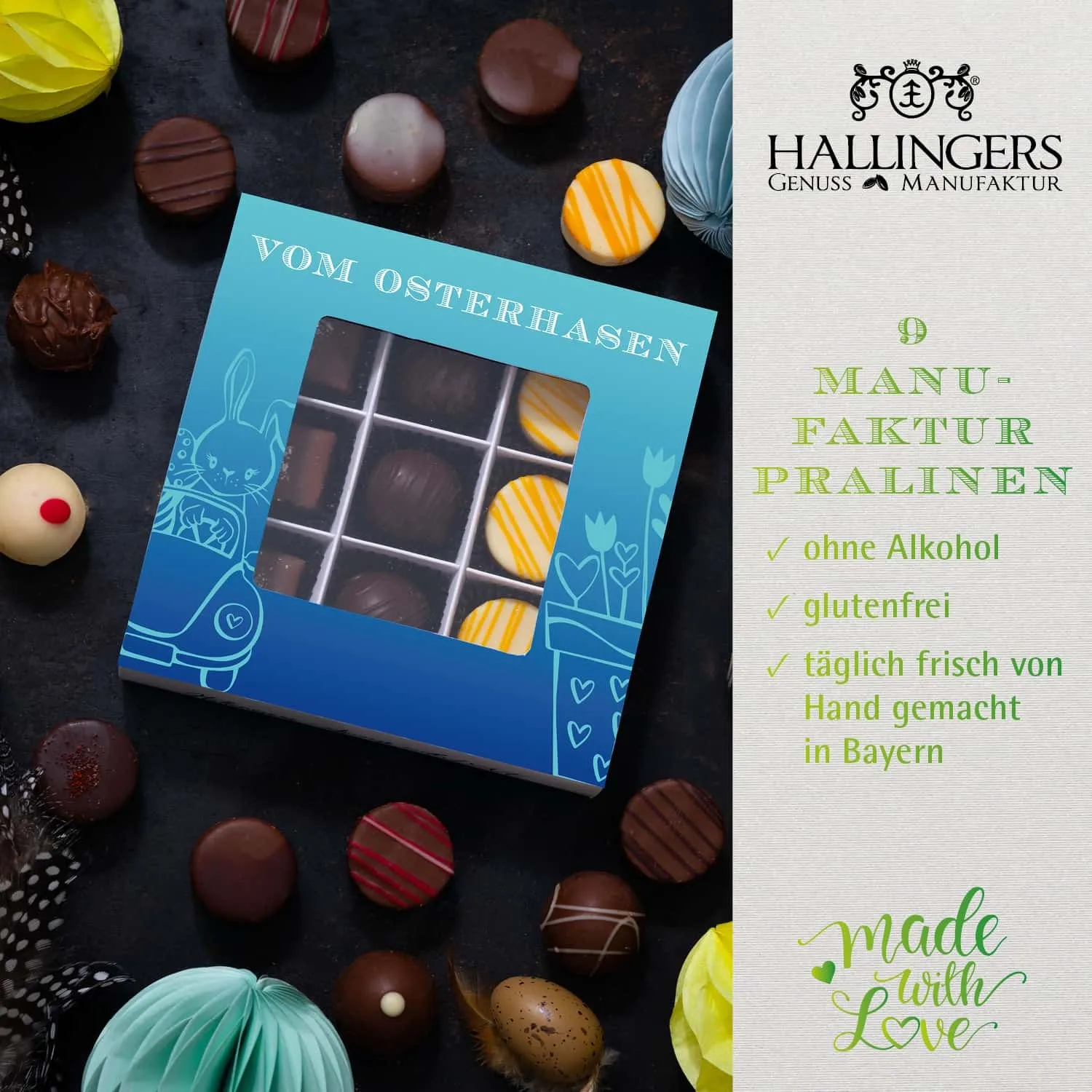 PRALINEN GESCHENKBOX OHNE ALKOHOL - Edle handgemachte Pralinen aus feinstem Confiserie-Edelkakao, stilvoll verpackt in einer hochwertigen L-Geschenkbox. Exklusiver Schokoladengenuss für besondere Anlässe & genussvolle Momente