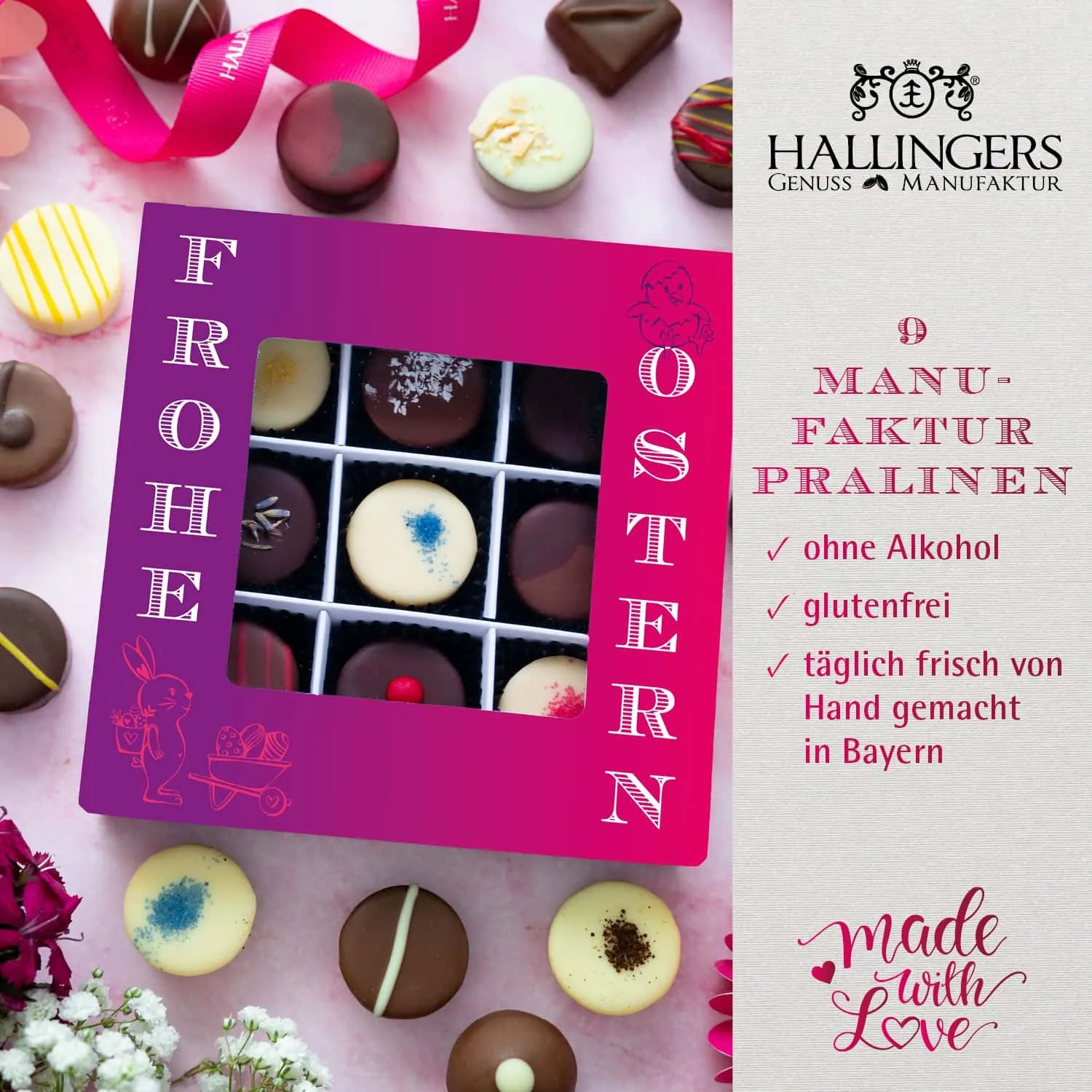 PRALINEN GESCHENKBOX OHNE ALKOHOL - Edle handgemachte Pralinen aus feinstem Confiserie-Edelkakao, stilvoll verpackt in einer hochwertigen L-Geschenkbox. Exklusiver Schokoladengenuss für besondere Anlässe & genussvolle Momente