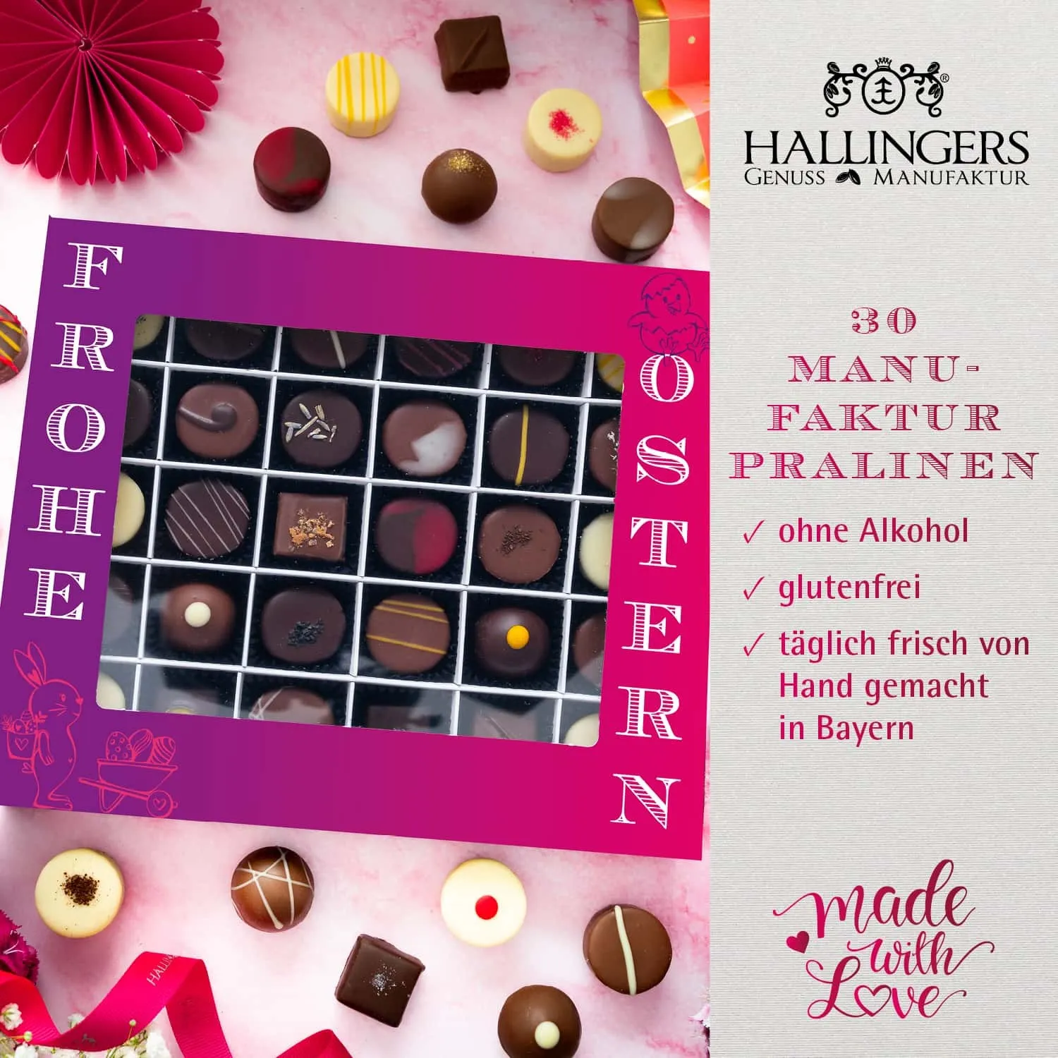 PRALINEN GESCHENKBOX OHNE ALKOHOL - Edle handgemachte Pralinen aus feinstem Confiserie-Edelkakao, stilvoll verpackt in einer hochwertigen XXL-Geschenkbox. Exklusiver Schokoladengenuss für besondere Anlässe & genussvolle Momente