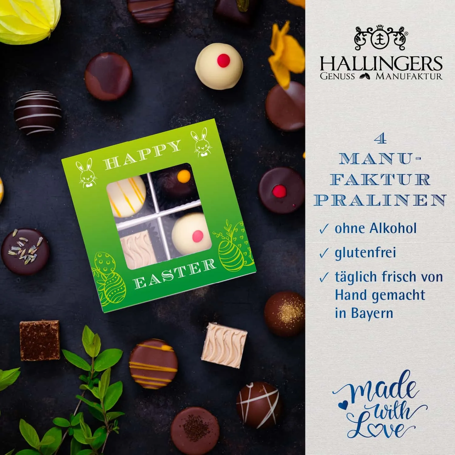 PRALINEN GESCHENKBOX OHNE ALKOHOL - Edle handgemachte Pralinen aus feinstem Confiserie-Edelkakao, stilvoll verpackt in einer hochwertigen Geschenkbox. Exklusiver Schokoladengenuss für besondere Anlässe & genussvolle Momente