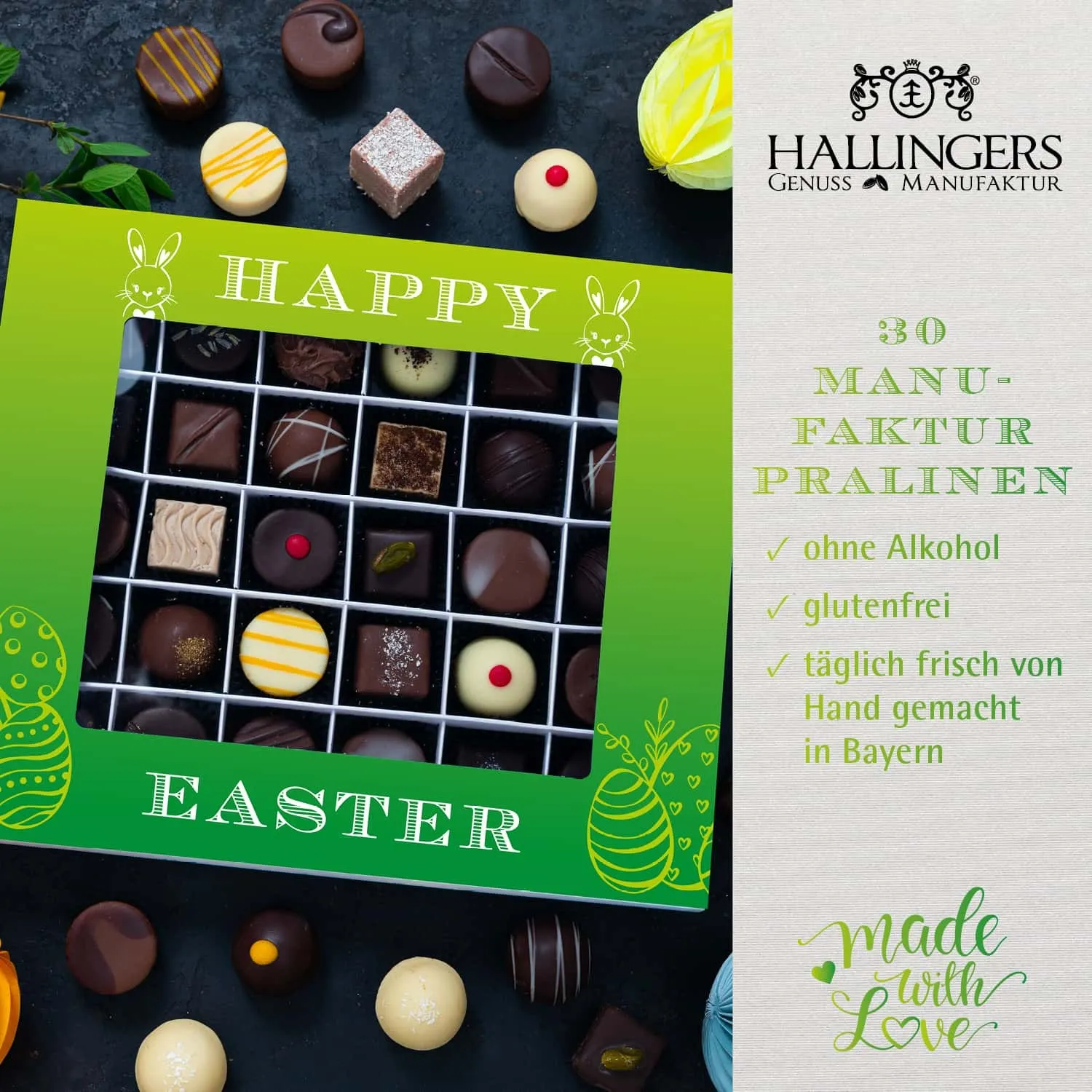 PRALINEN GESCHENKBOX OHNE ALKOHOL - Edle handgemachte Pralinen aus feinstem Confiserie-Edelkakao, stilvoll verpackt in einer hochwertigen XXL-Geschenkbox. Exklusiver Schokoladengenuss für besondere Anlässe & genussvolle Momente